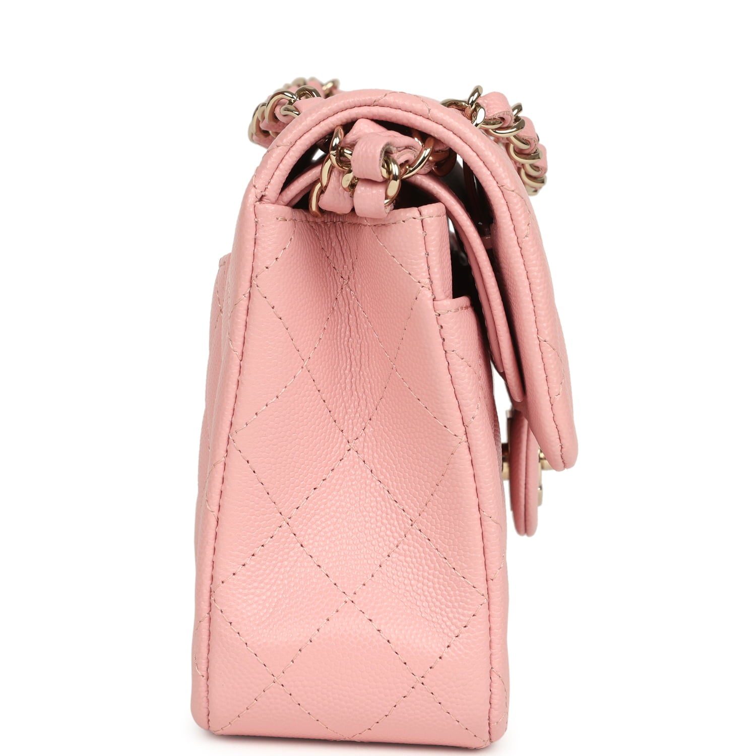pre-owned-chanel-small-classic-double-flap-bag-pink-shiny-caviar-light-gold-metal