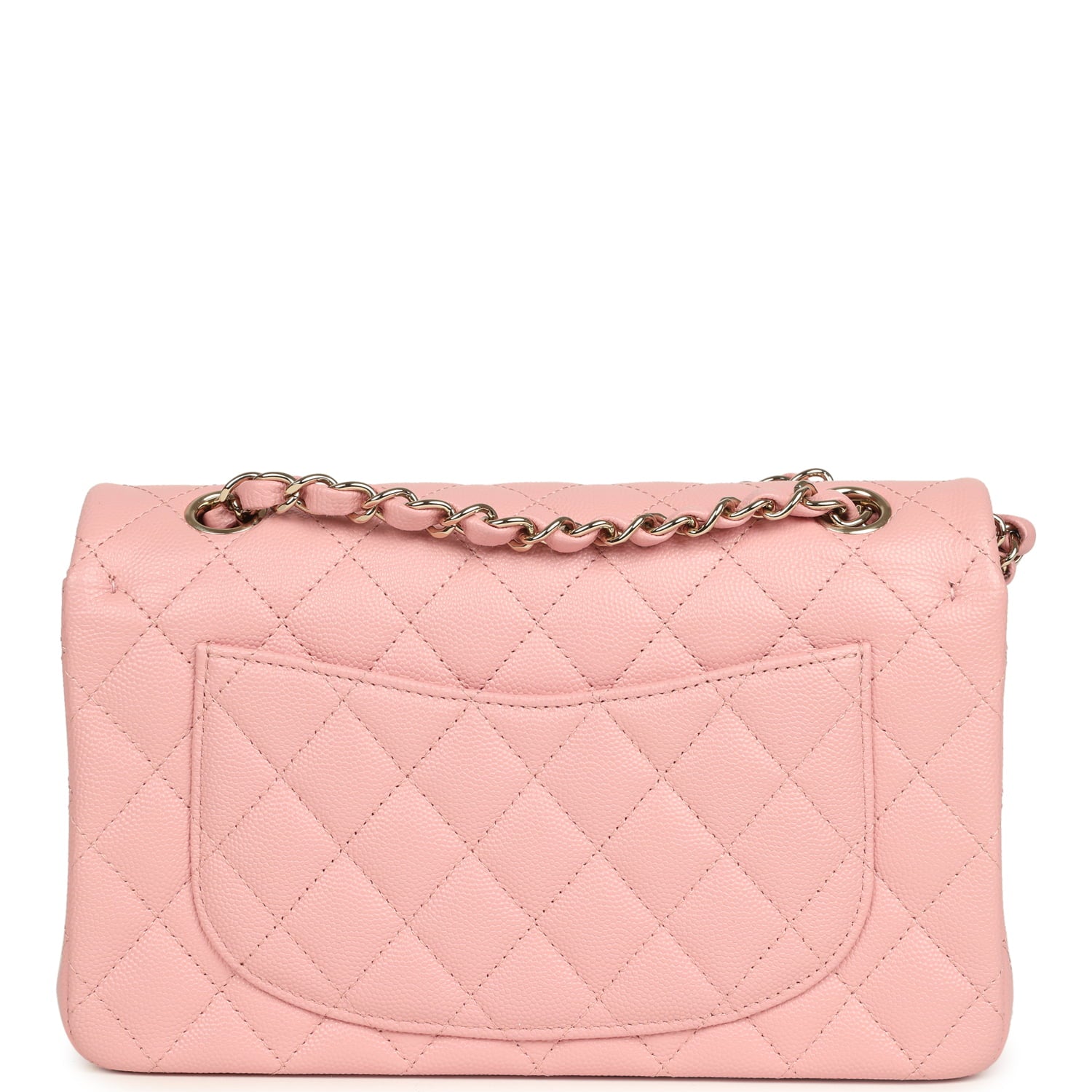 pre-owned-chanel-small-classic-double-flap-bag-pink-shiny-caviar-light-gold-metal