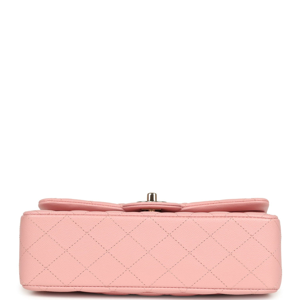 pre-owned-chanel-small-classic-double-flap-bag-pink-shiny-caviar-light-gold-metal