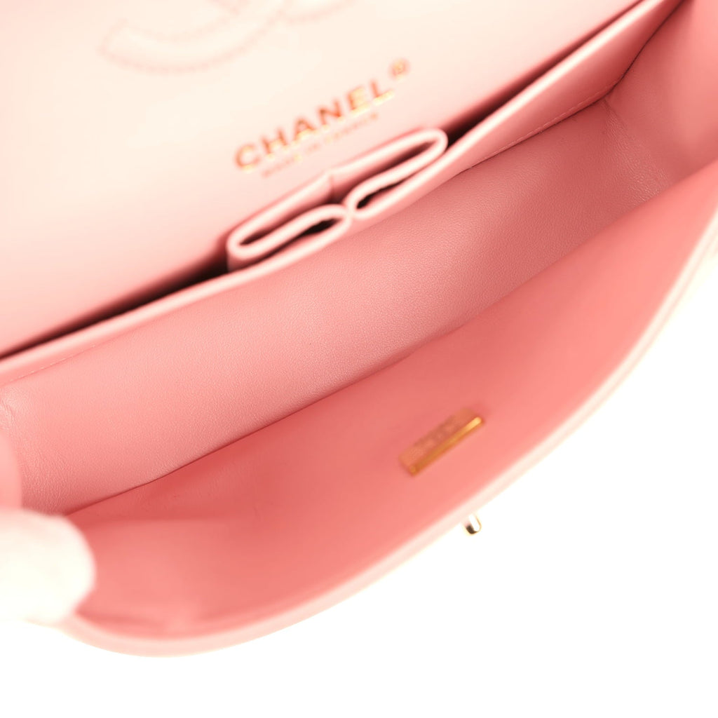 pre-owned-chanel-small-classic-double-flap-bag-pink-shiny-caviar-light-gold-metal