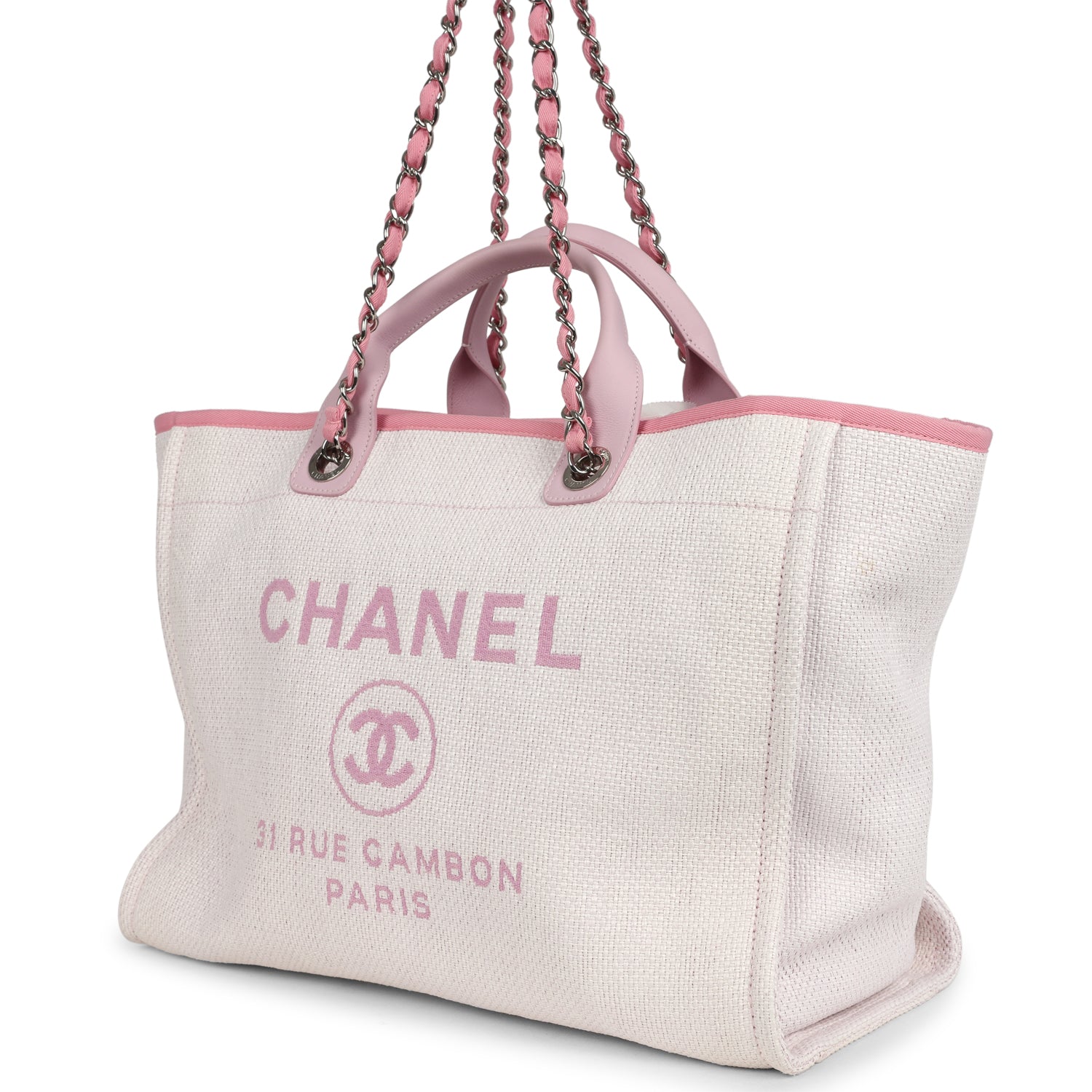 pre-owned-chanel-medium-deauville-shopping-tote-light-pink-raffia-and-canvas-silver-metal