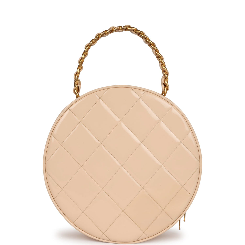 vintage-chanel-round-vanity-bag-beige-and-black-patent-leather-antique-gold-metal-1
