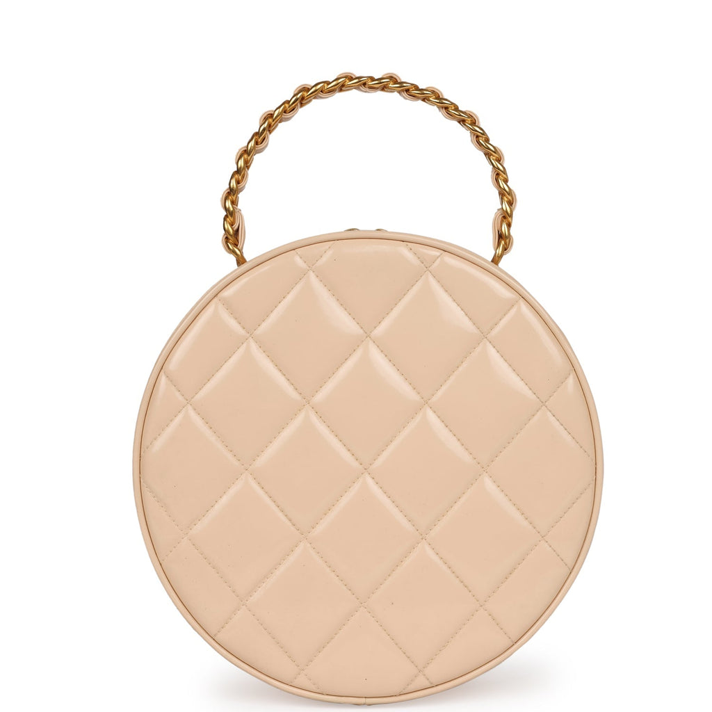 vintage-chanel-round-vanity-bag-beige-and-black-patent-leather-antique-gold-metal