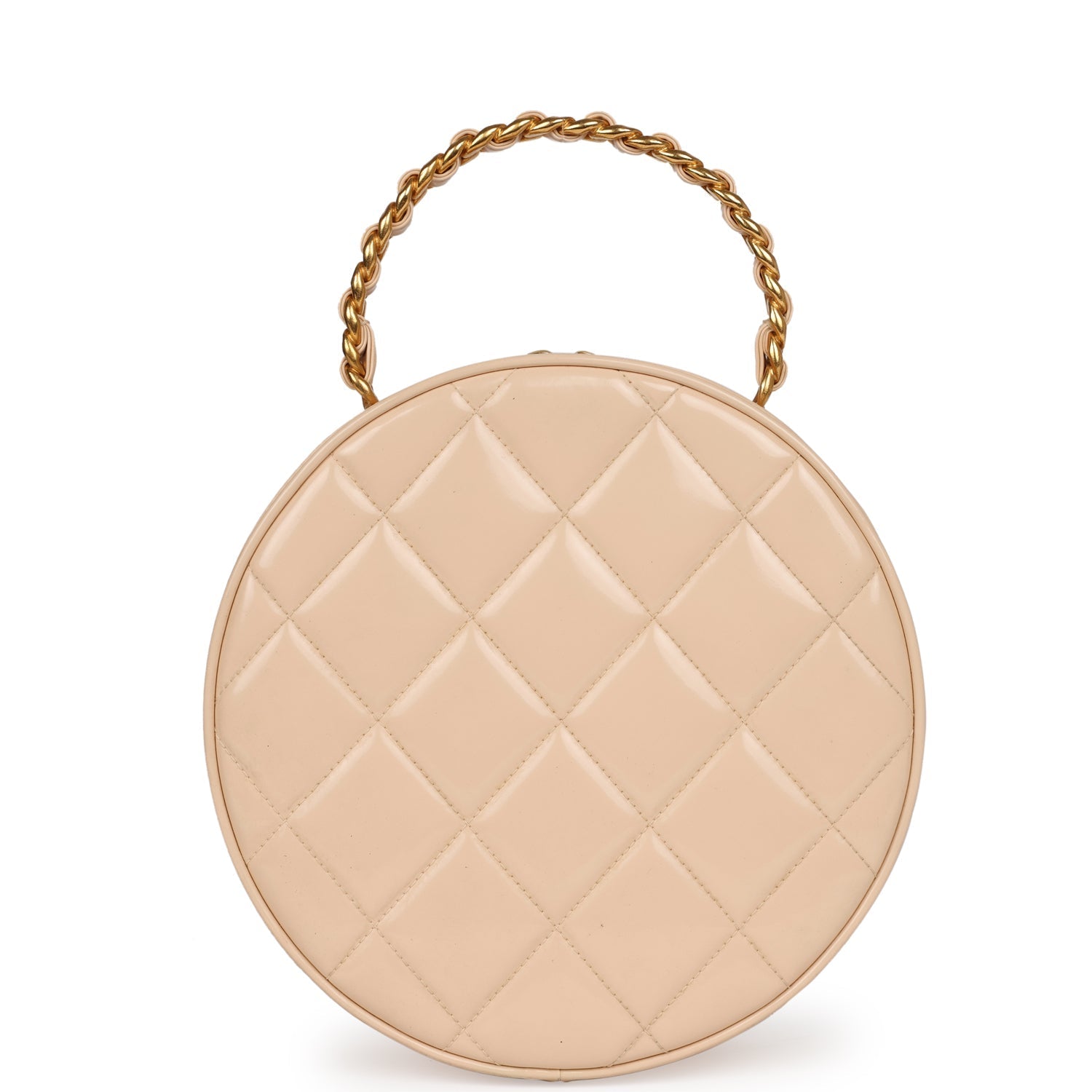vintage-chanel-round-vanity-bag-beige-and-black-patent-leather-antique-gold-metal