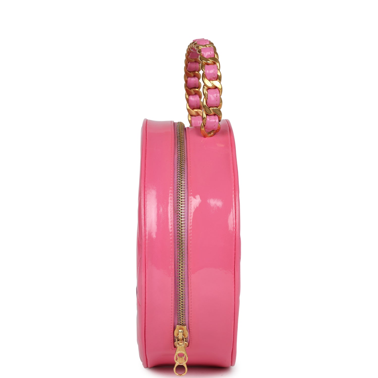 vintage-chanel-round-vanity-bag-pink-and-black-patent-leather-antique-gold-metal-1