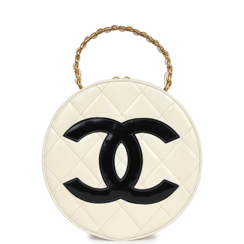 vintage-chanel-round-vanity-bag-white-and-black-patent-leather-antique-gold-metal