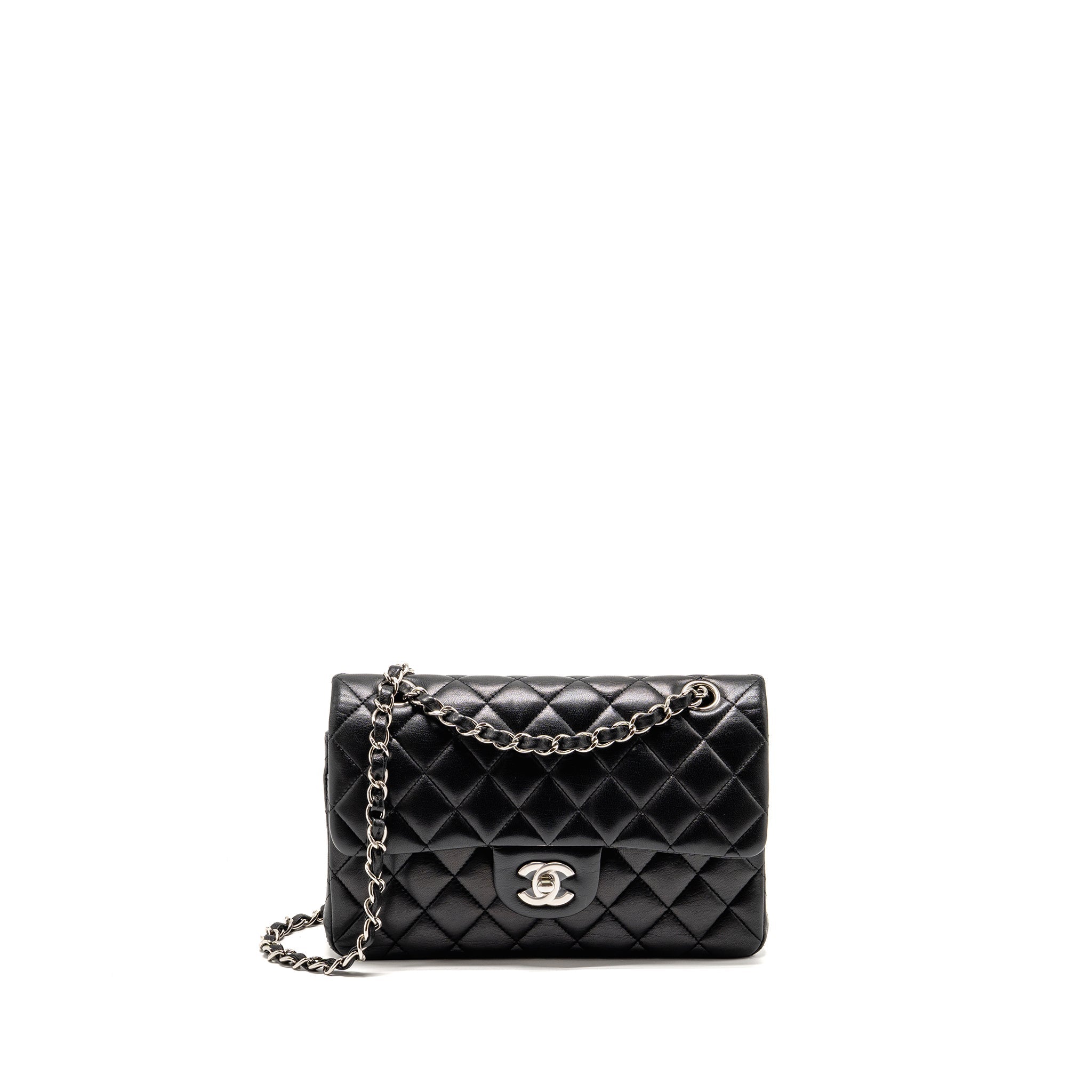 chanel-small-classic-double-flap-bag-lambskin-black-shw-2