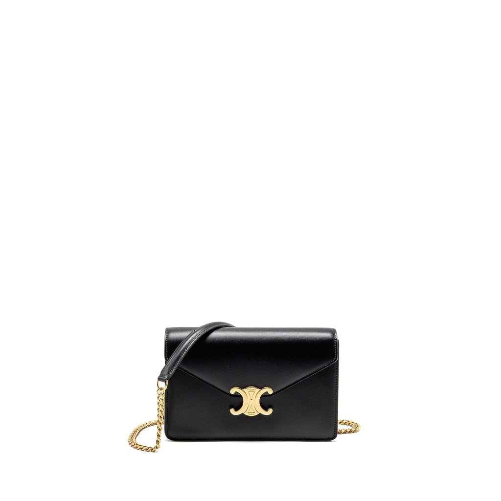 celine-triomphe-wallet-on-chain-margo-shiny-calfskin-black-ghw