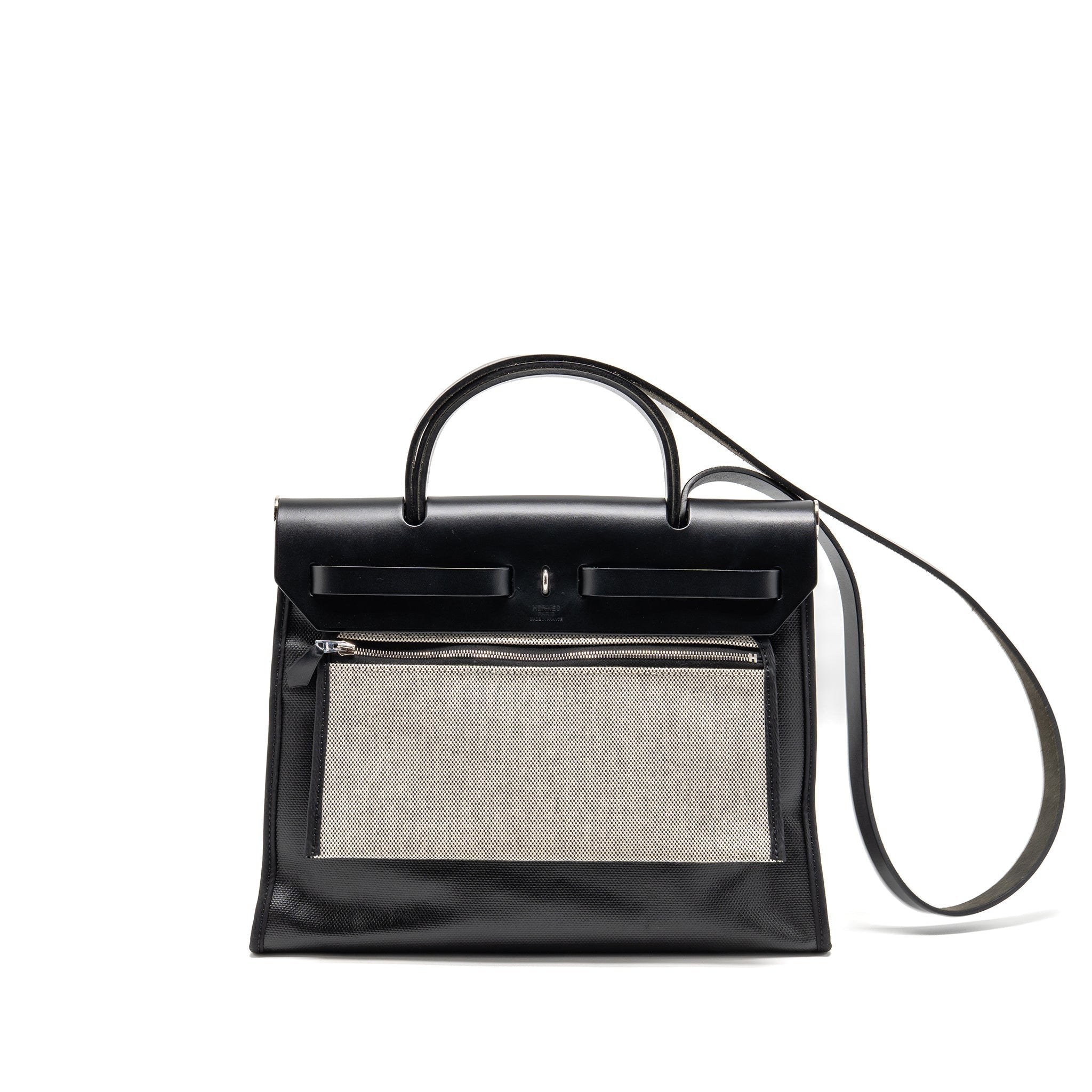 hermes-herbag-31-zip-bag-berline-canvas-hunter-leather-black-ecru-black-shw-stamp-d