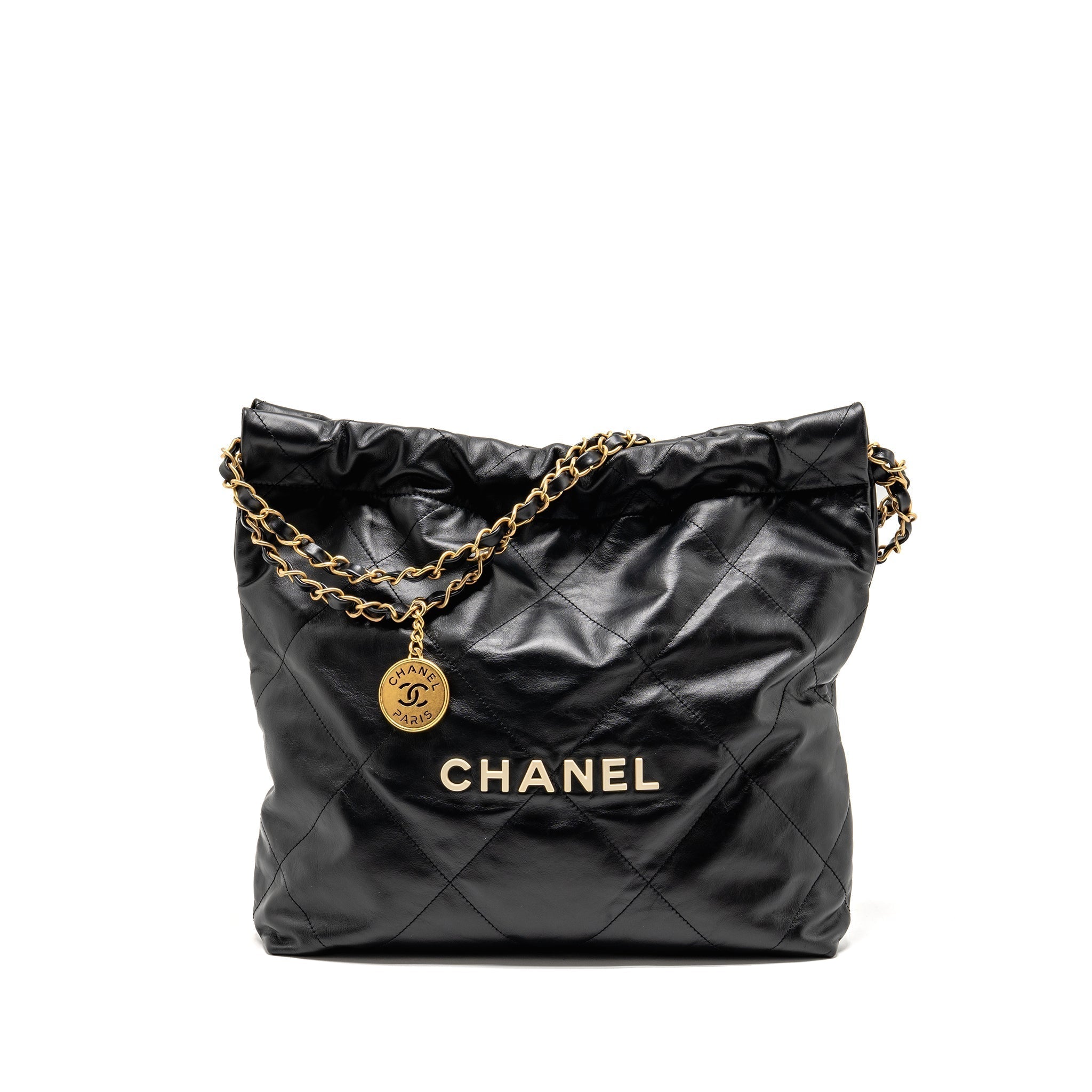 chanel-small-22-bag-with-white-letter-logo-calfskin-black-ghw-microchip