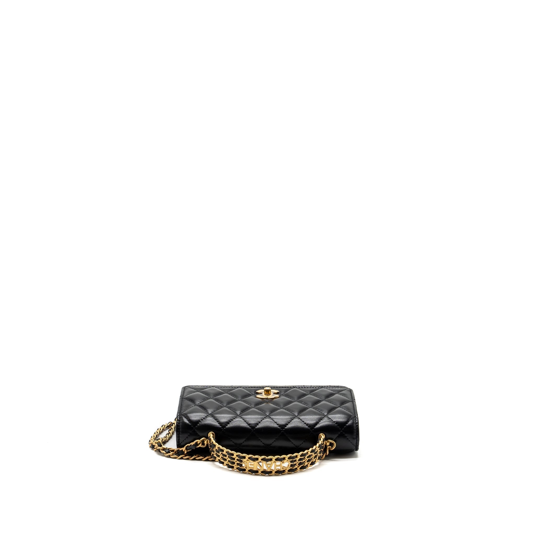 chanel-letter-logo-top-handle-flap-wallet-with-chain-shiny-calfskin-black-ghw-microchip