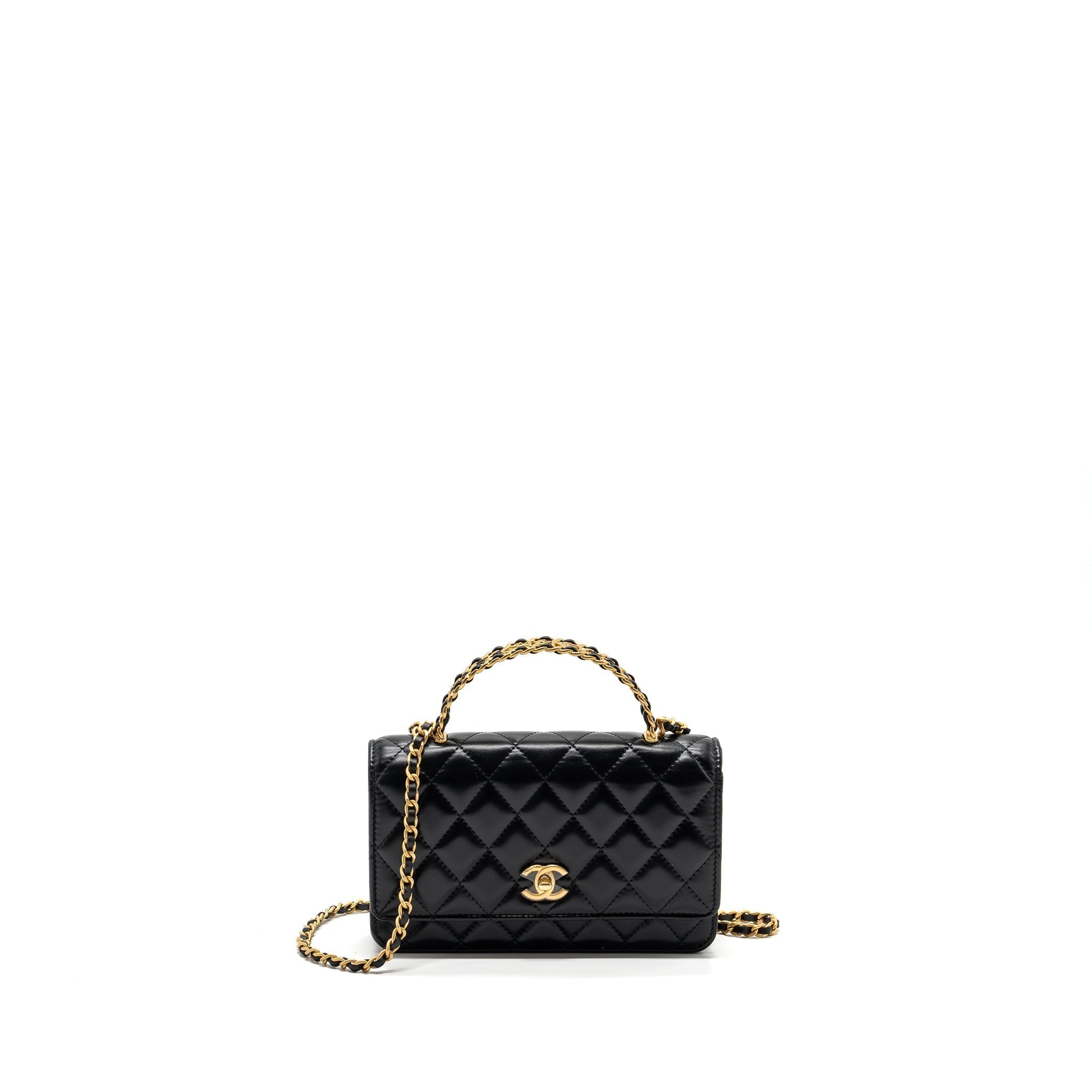 chanel-letter-logo-top-handle-flap-wallet-with-chain-shiny-calfskin-black-ghw-microchip