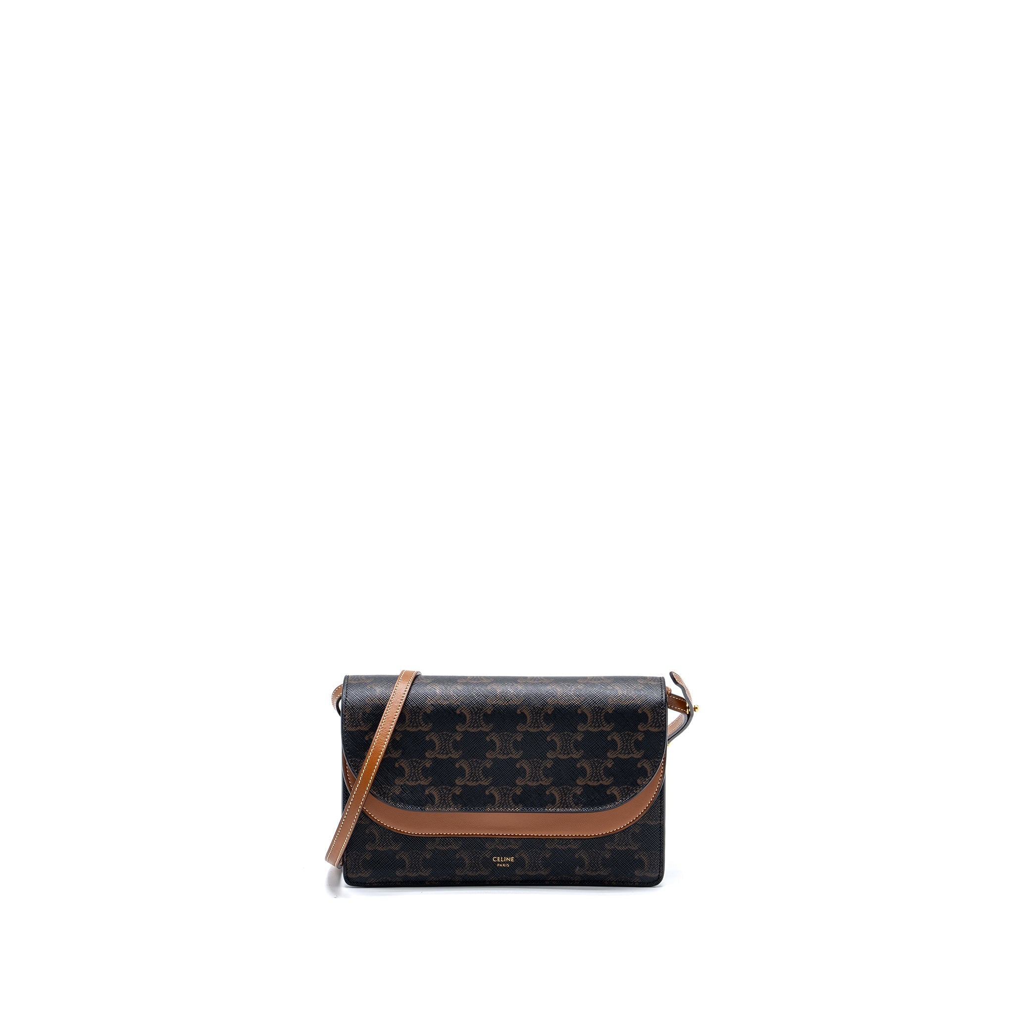 celine-wallet-on-strap-triomphe-canvas-smooth-lambskin-tan-ghw-3