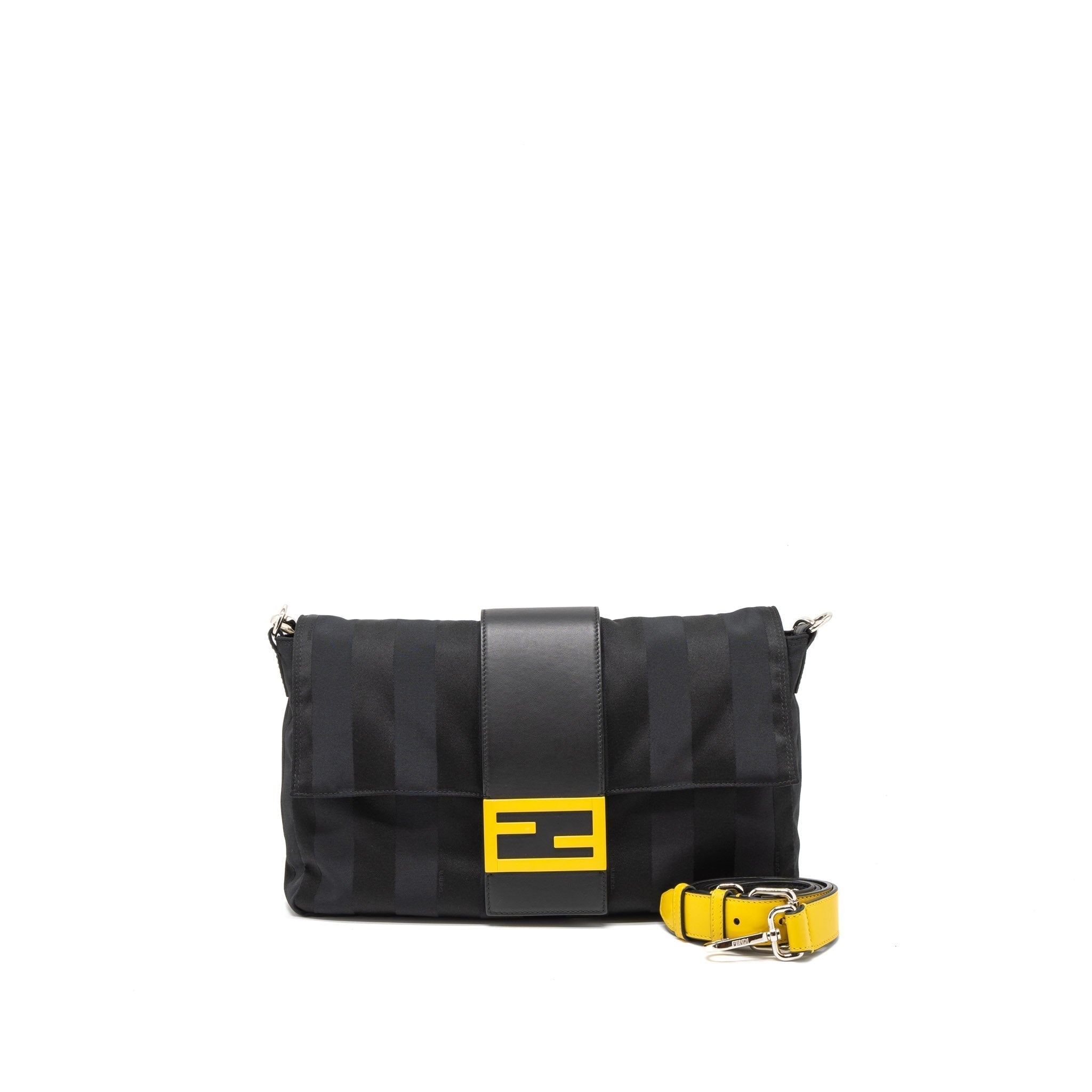 fendi-20fw-large-baguette-bag-nylon-leather-black-yellow-shw