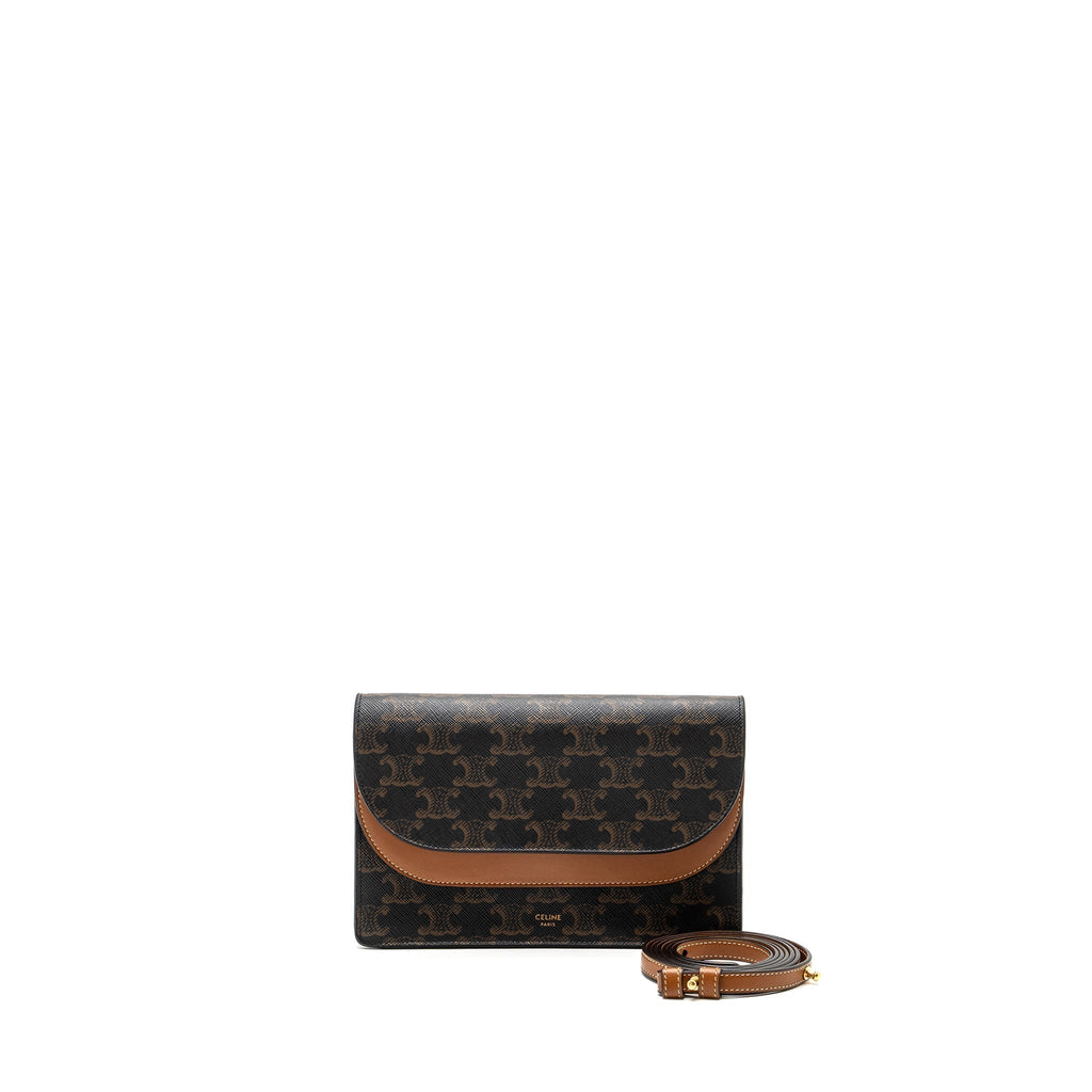 celine-wallet-on-strap-triomphe-canvas-lambskin-tan-ghw-1