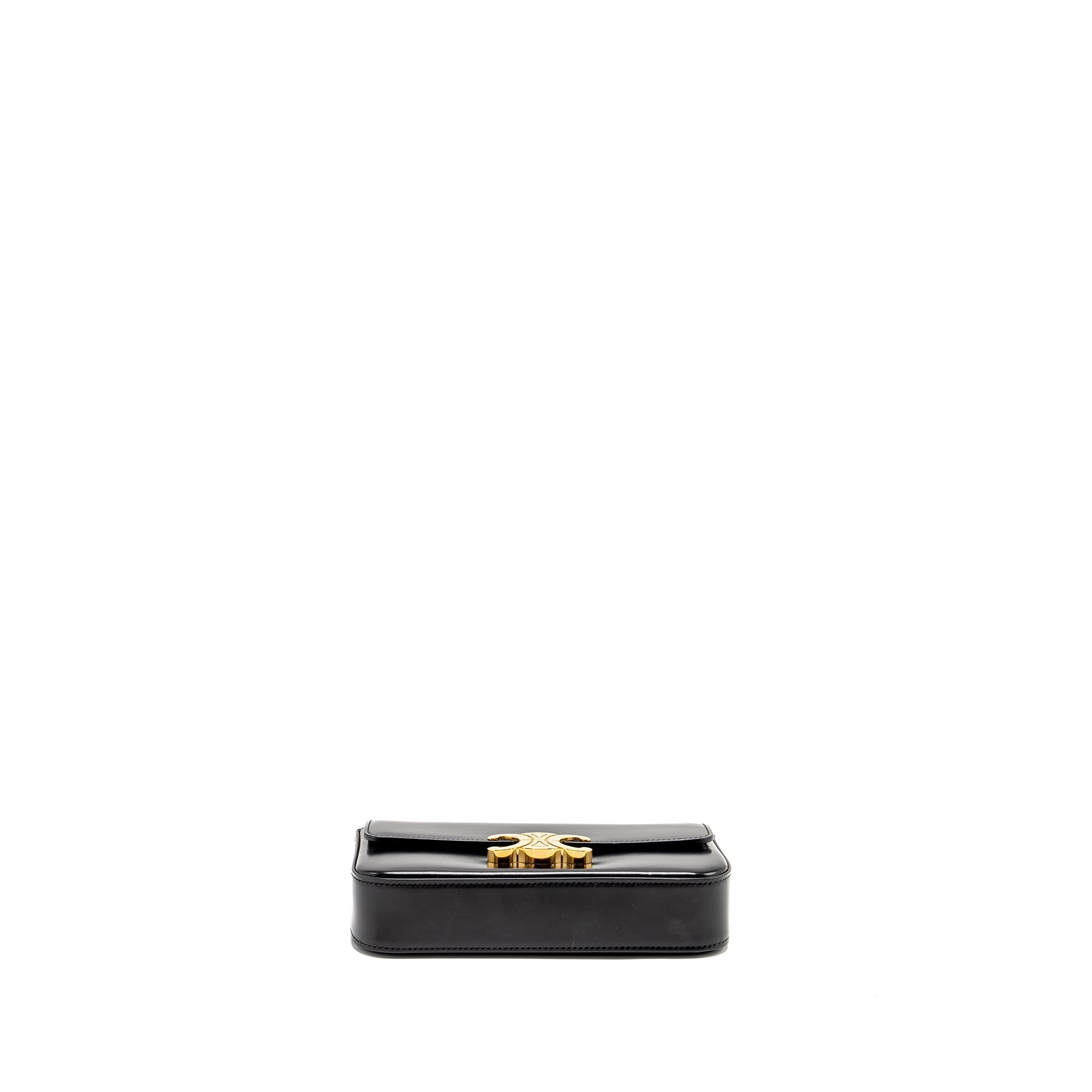 celine-triomphe-chain-shoulder-bag-shiny-calfskin-black-ghw
