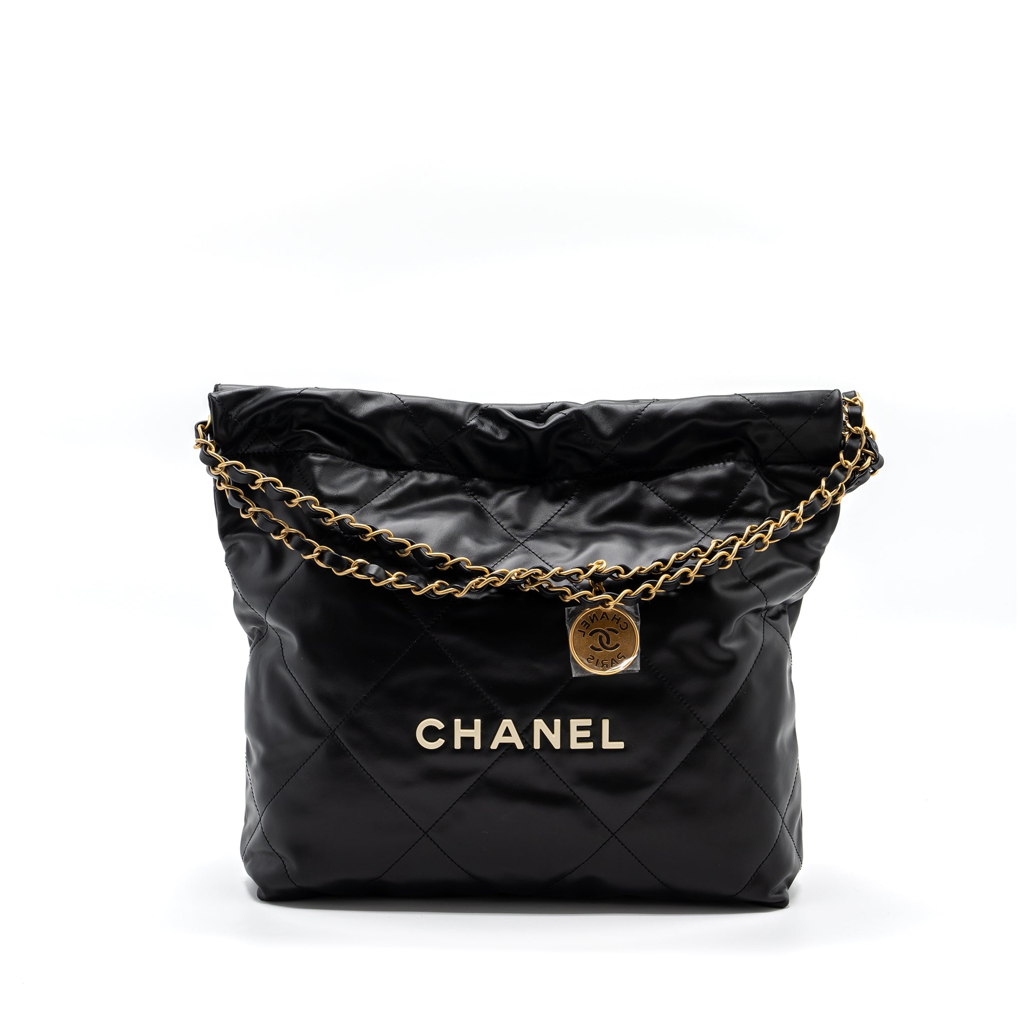 chanel-small-22-bag-calfskin-black-white-letter-ghw-microchip