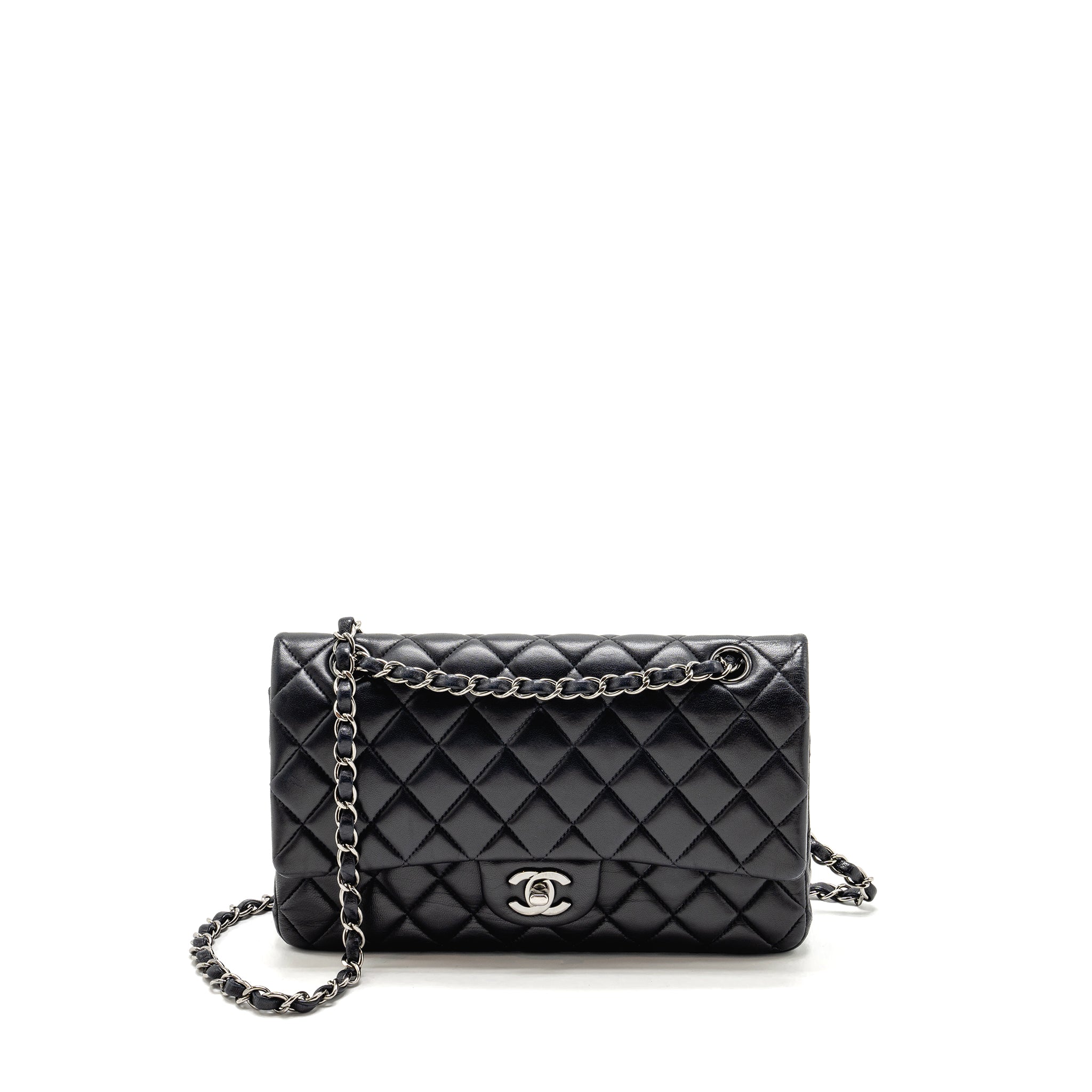 chanel-medium-classic-double-flap-bag-lambskin-dark-blue-shw