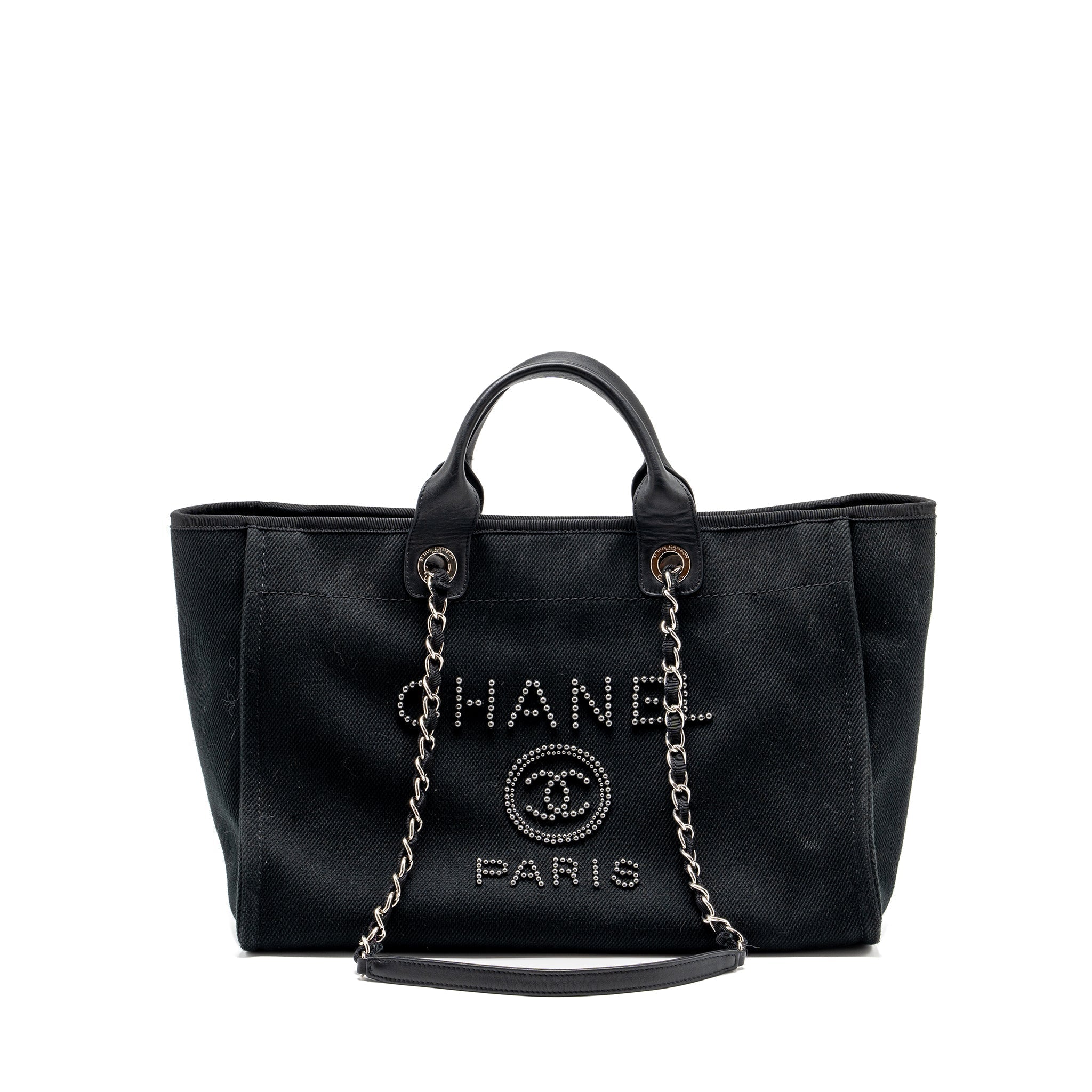 chanel-deauville-black-studded-tote-bag-canvas-leather-black-shw