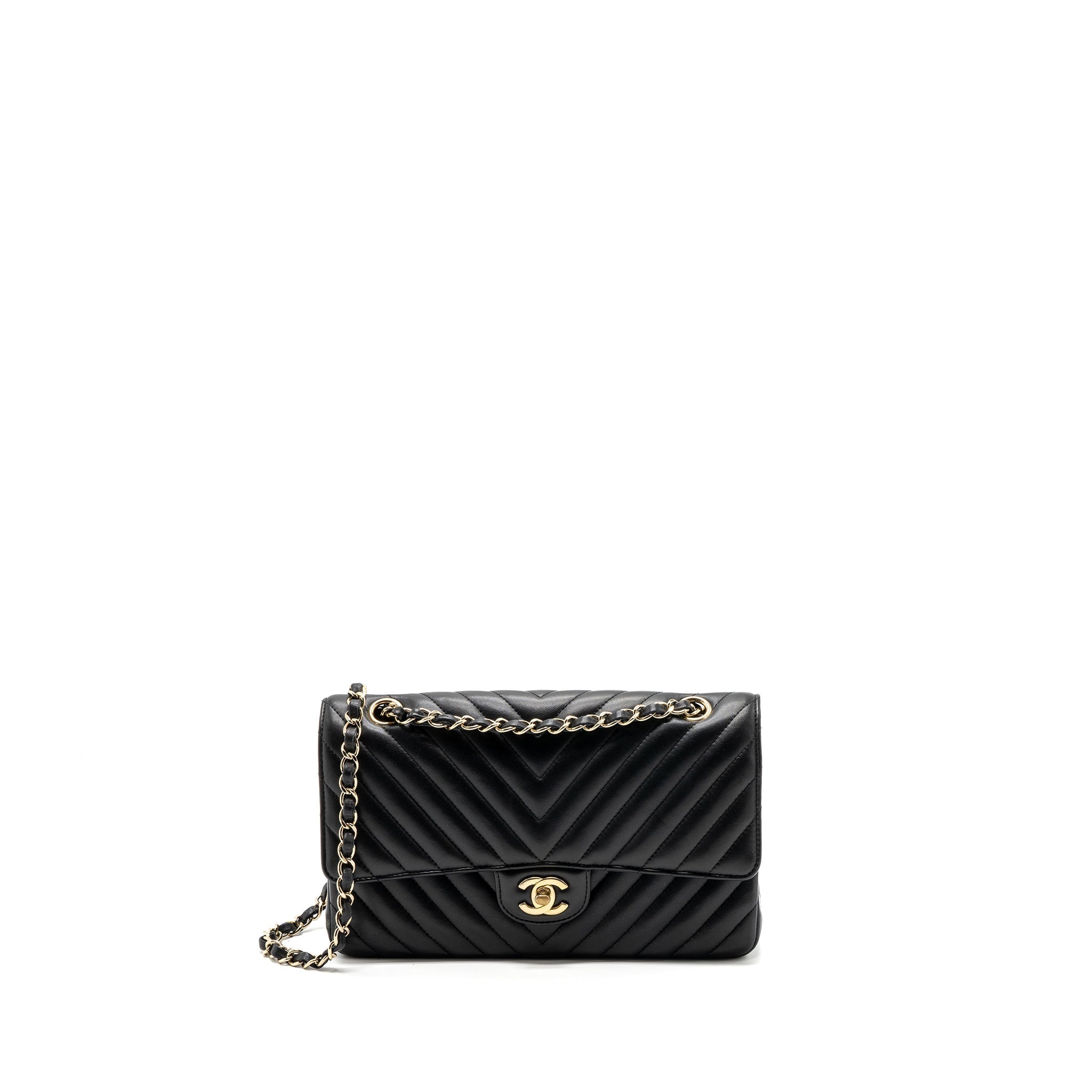 chanel-medium-classic-double-flap-bag-lambskin-chevron-black-lghw-copy