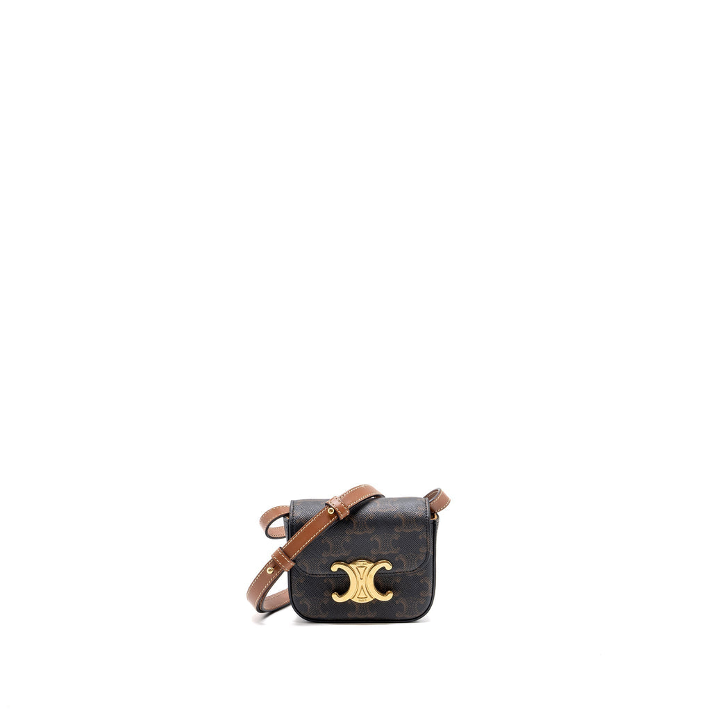 celine-mini-claude-triomphe-canvas-calfskin-tan-ghw