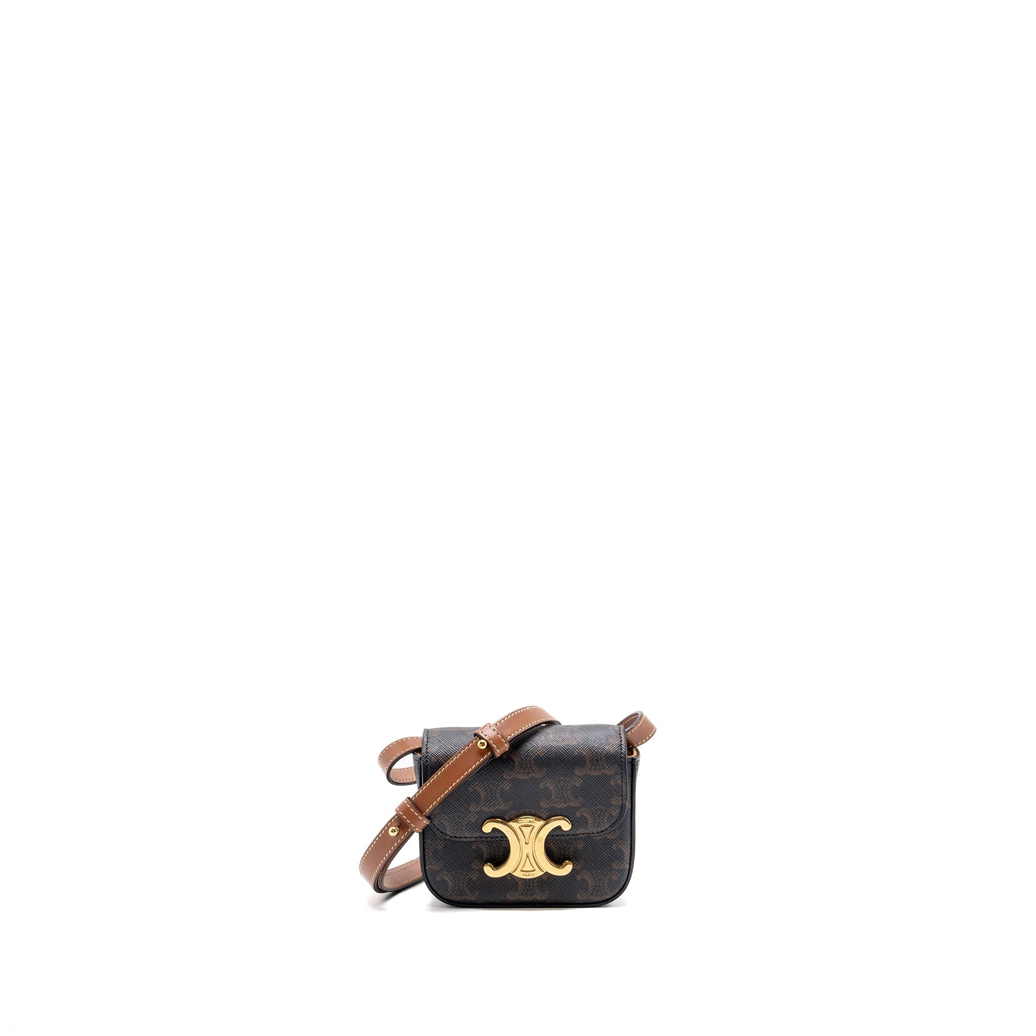 celine-mini-claude-triomphe-canvas-calfskin-tan-ghw