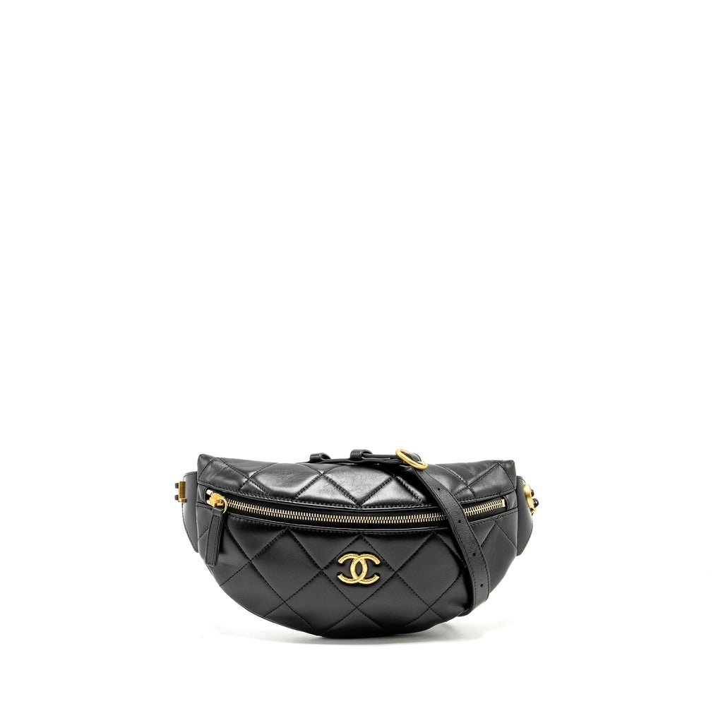 chanel-letter-logo-detailed-waist-bag-lambskin-black-ghw-microchip