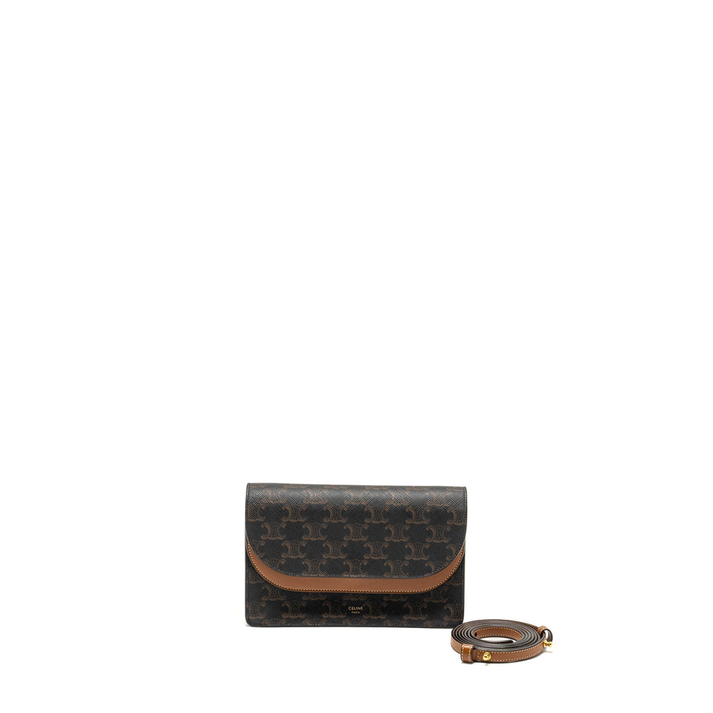 celine-wallet-on-strap-triomphe-canvas-smooth-lambskin-tan-ghw-5