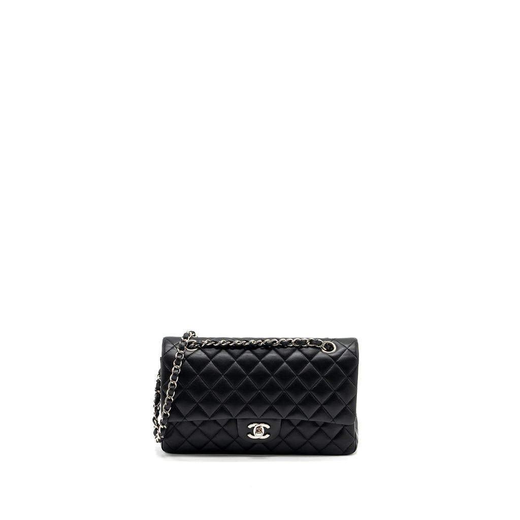 chanel-medium-classic-double-flap-bag-lambskin-black-shw-2