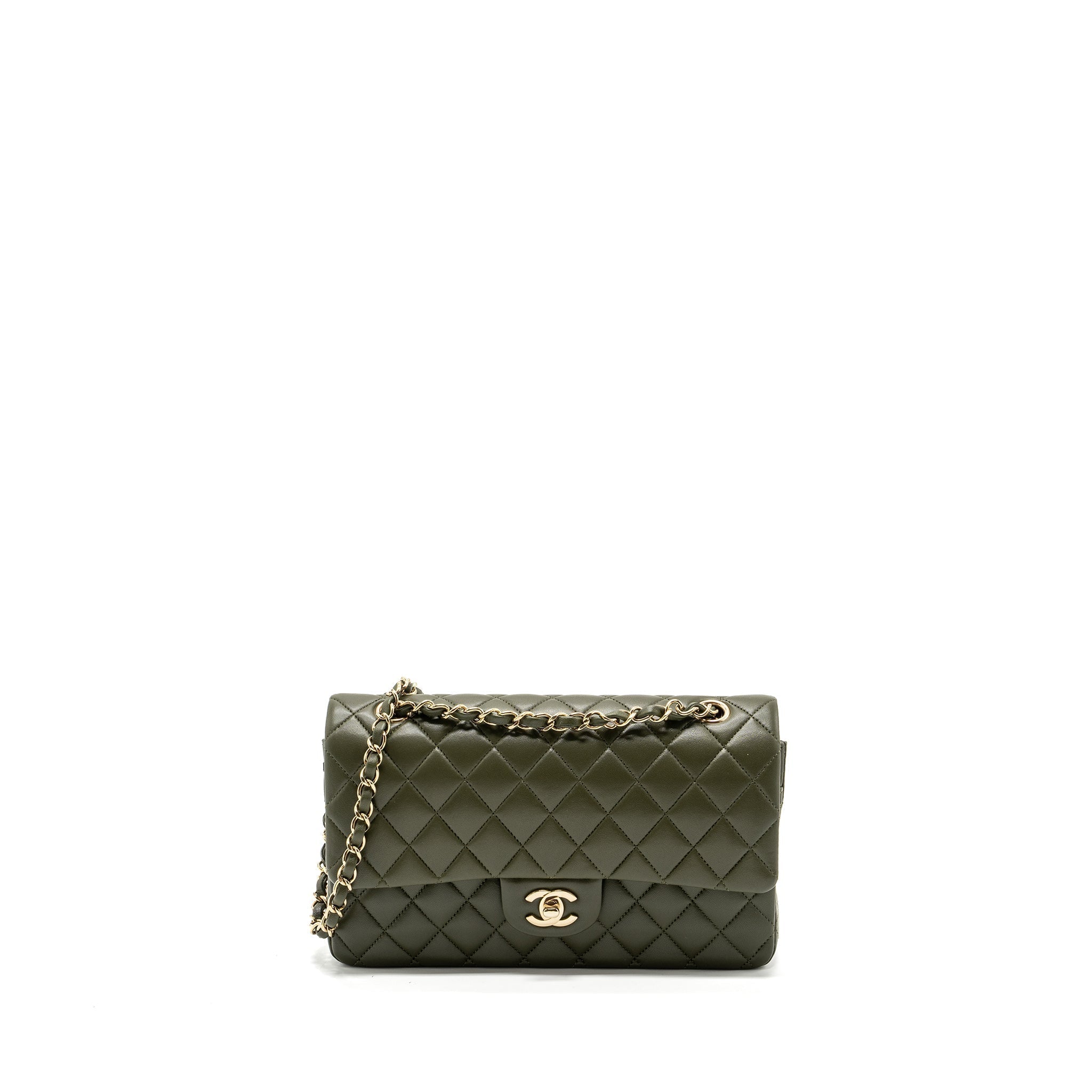 chanel-22k-medium-classic-double-flap-bag-lambskin-olive-green-lghwmicrochip