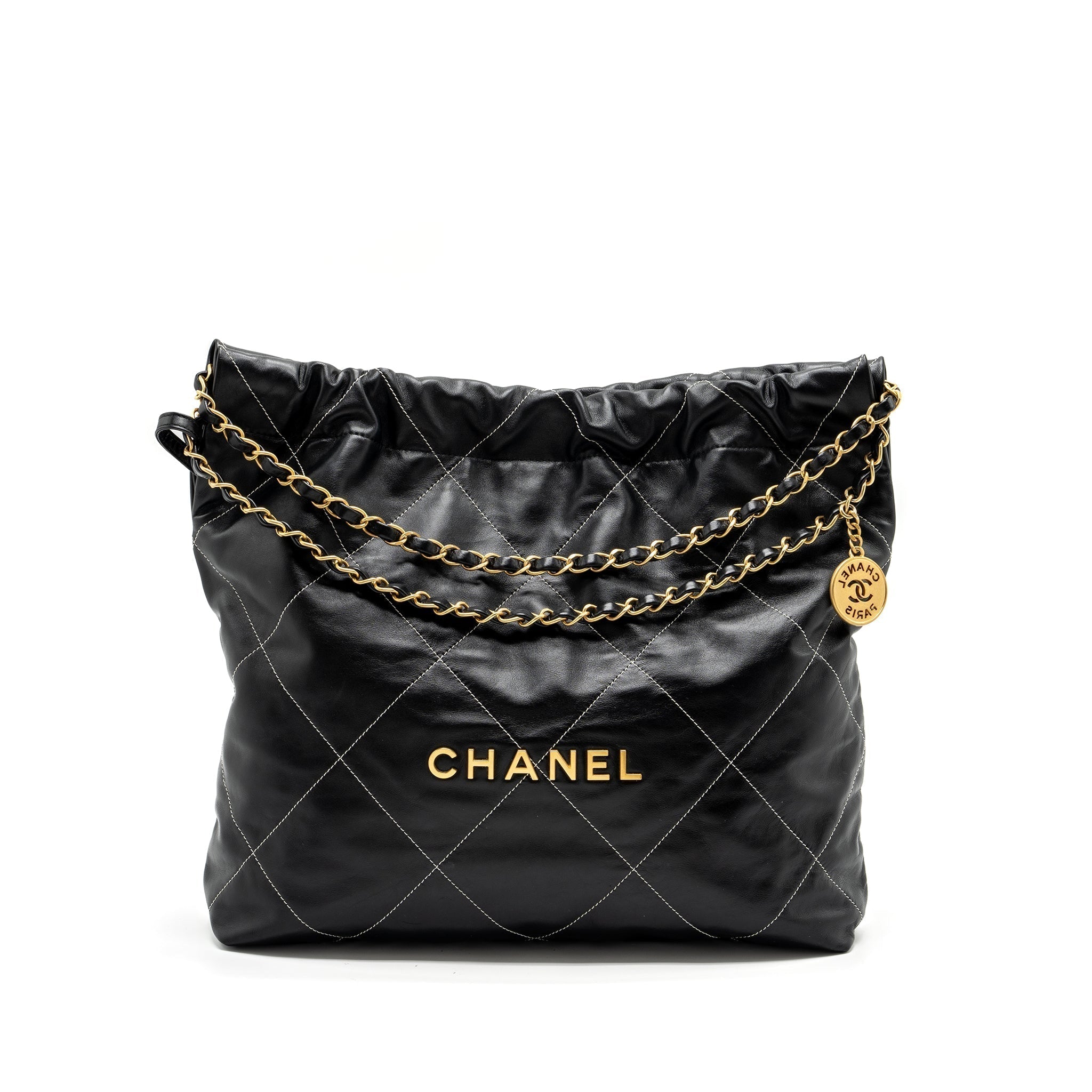 chanel-medium-22-bag-shiny-calfskin-black-with-white-stitching-gold-letter-ghw