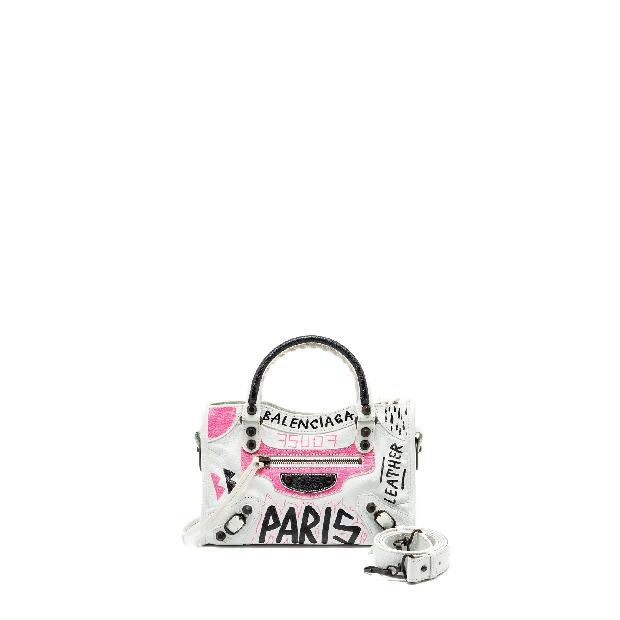 balenciaga-city-graffiti-classic-studs-bag-leather-white-pink-black-with-black-hardware