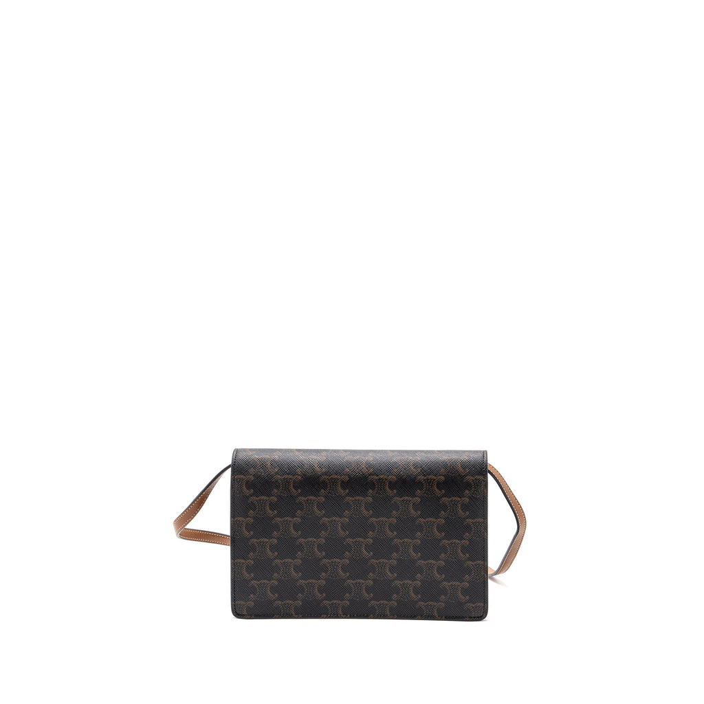 celine-wallet-on-strap-triomphe-canvas-smooth-lambskin-tan-with-ghw