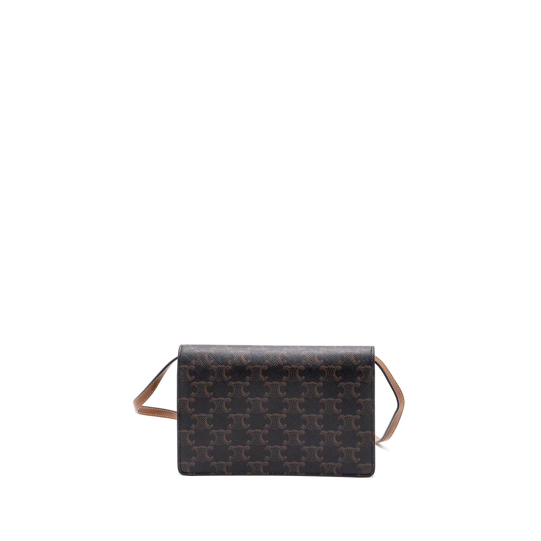 celine-wallet-on-strap-triomphe-canvas-smooth-lambskin-tan-with-ghw