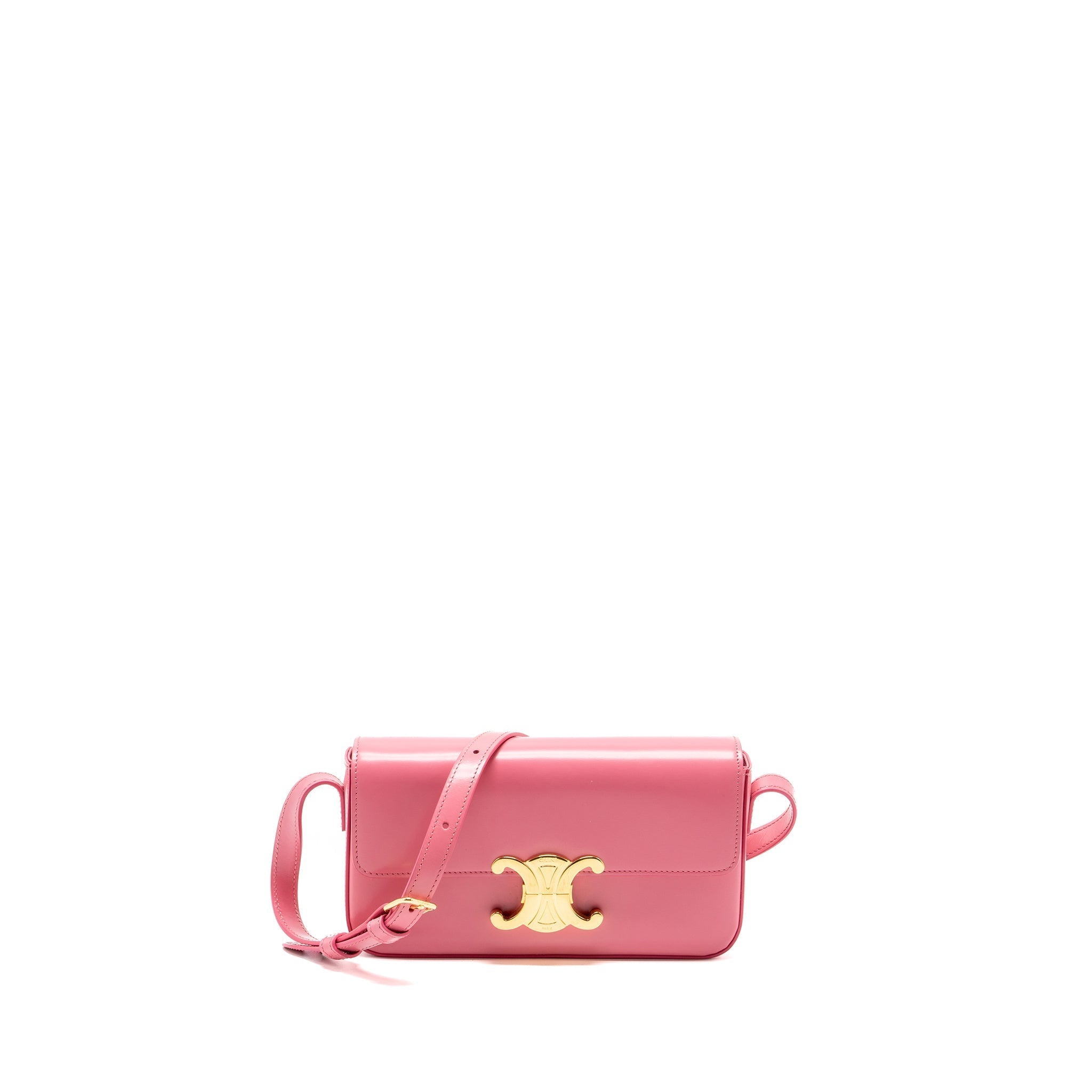 celine-triomphe-shoulder-bag-shiny-calfskin-flamingo-ghw