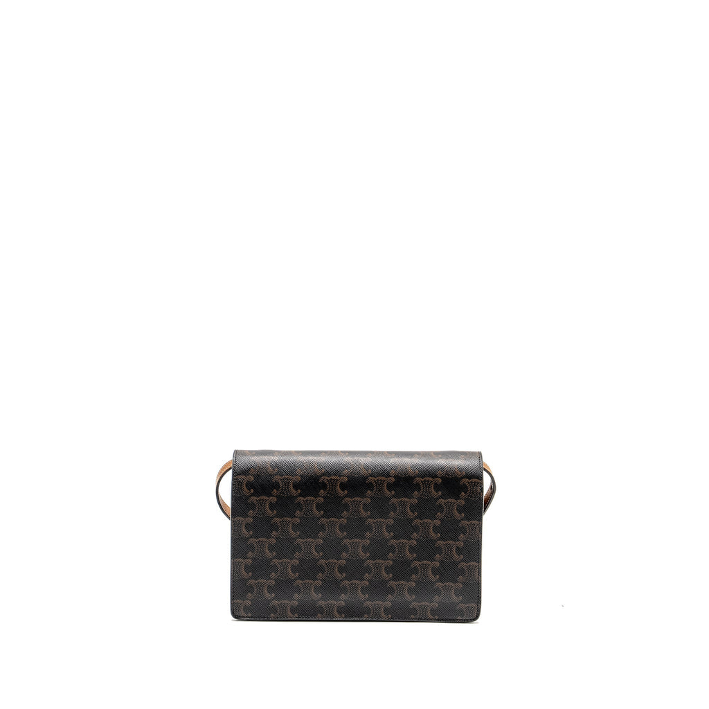 celine-wallet-on-strap-triomphe-canvas-smooth-lambskin-tan-ghw-6