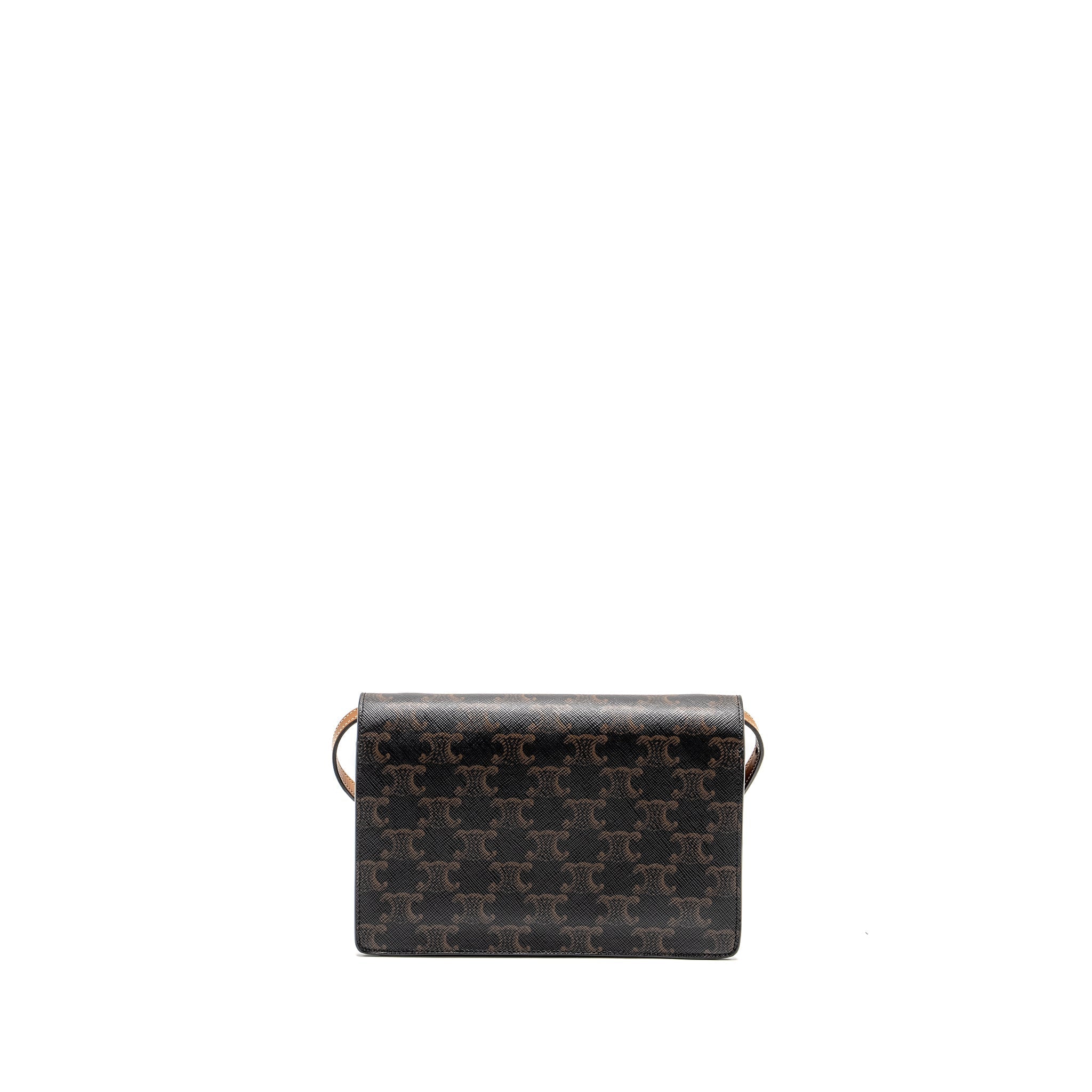 celine-wallet-on-strap-triomphe-canvas-smooth-lambskin-tan-ghw-6