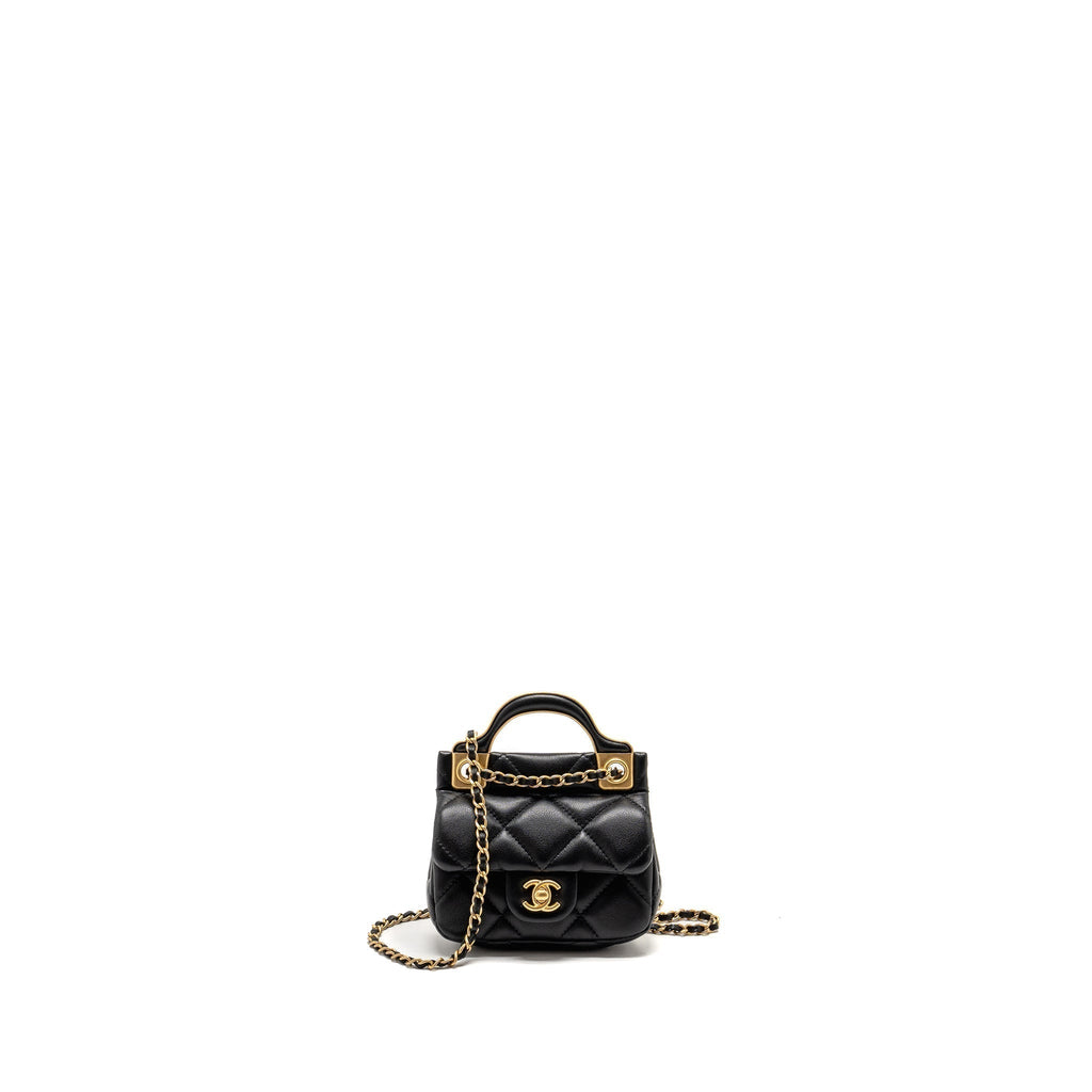 chanel-21a-top-handle-mini-flap-card-holder-with-chain-lambskin-black-ghw-copy