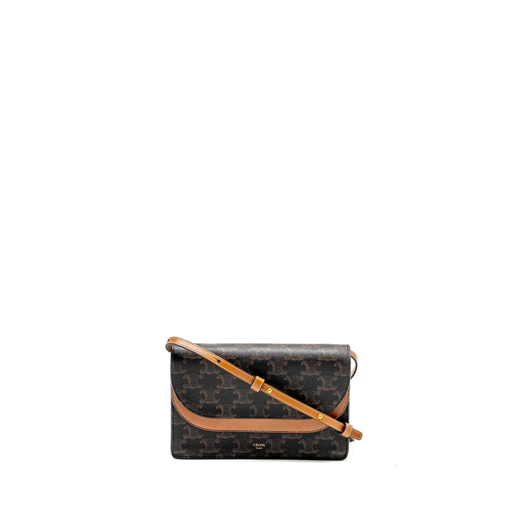 celine-wallet-on-strap-triomphe-canvas-smooth-lambskin-tan-ghw-6