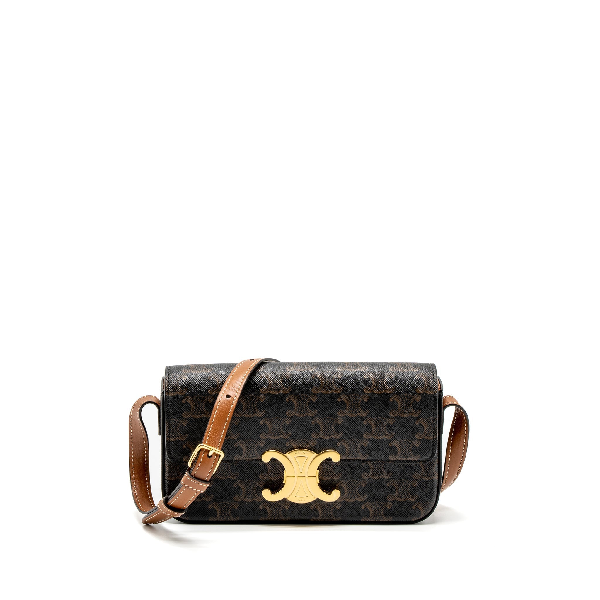 celine-triomphe-shoudler-bag-triomphe-canvas-calfskin-tan-ghw