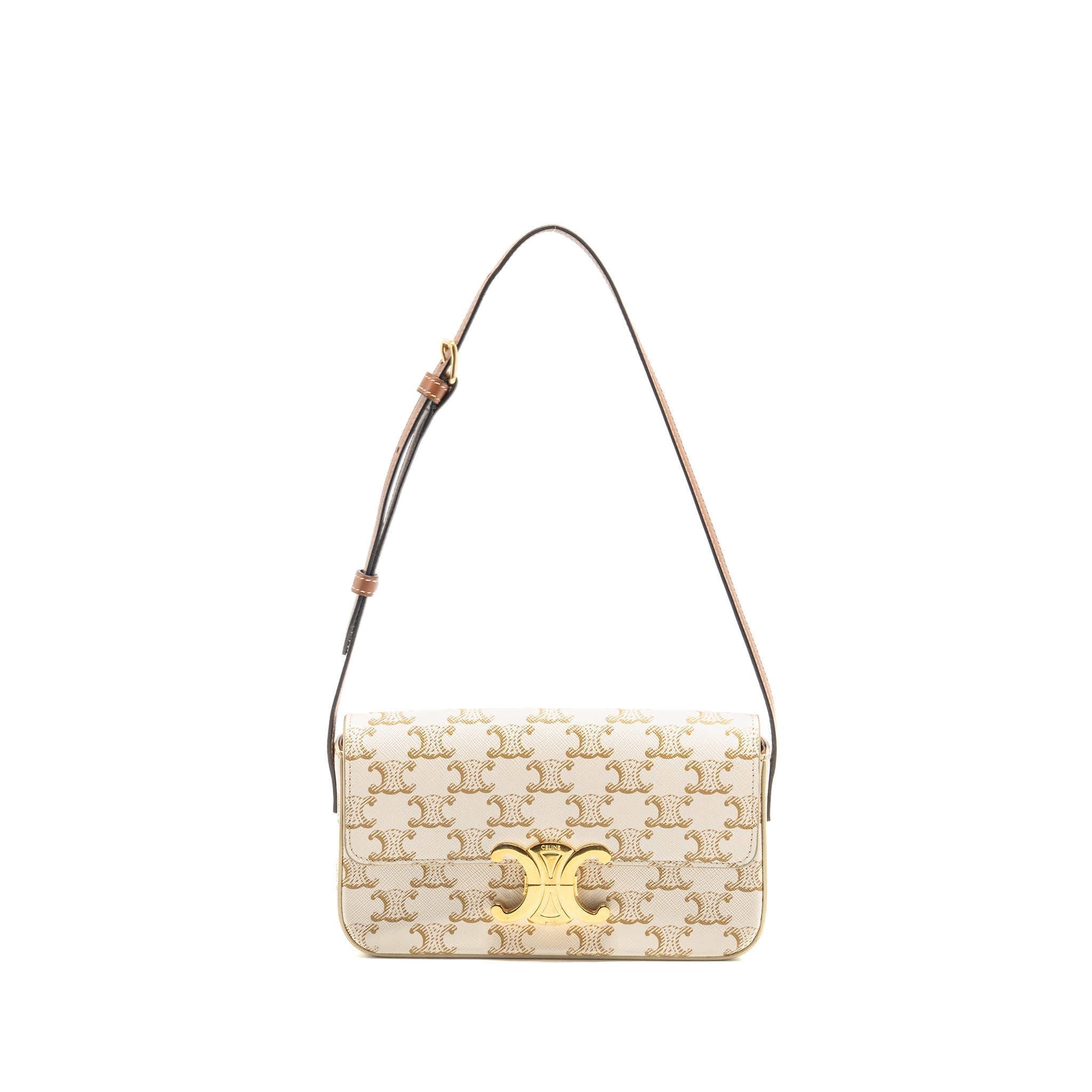 celine-triomphe-shouder-bag-triomphe-canvas-calfskin-white-ghw