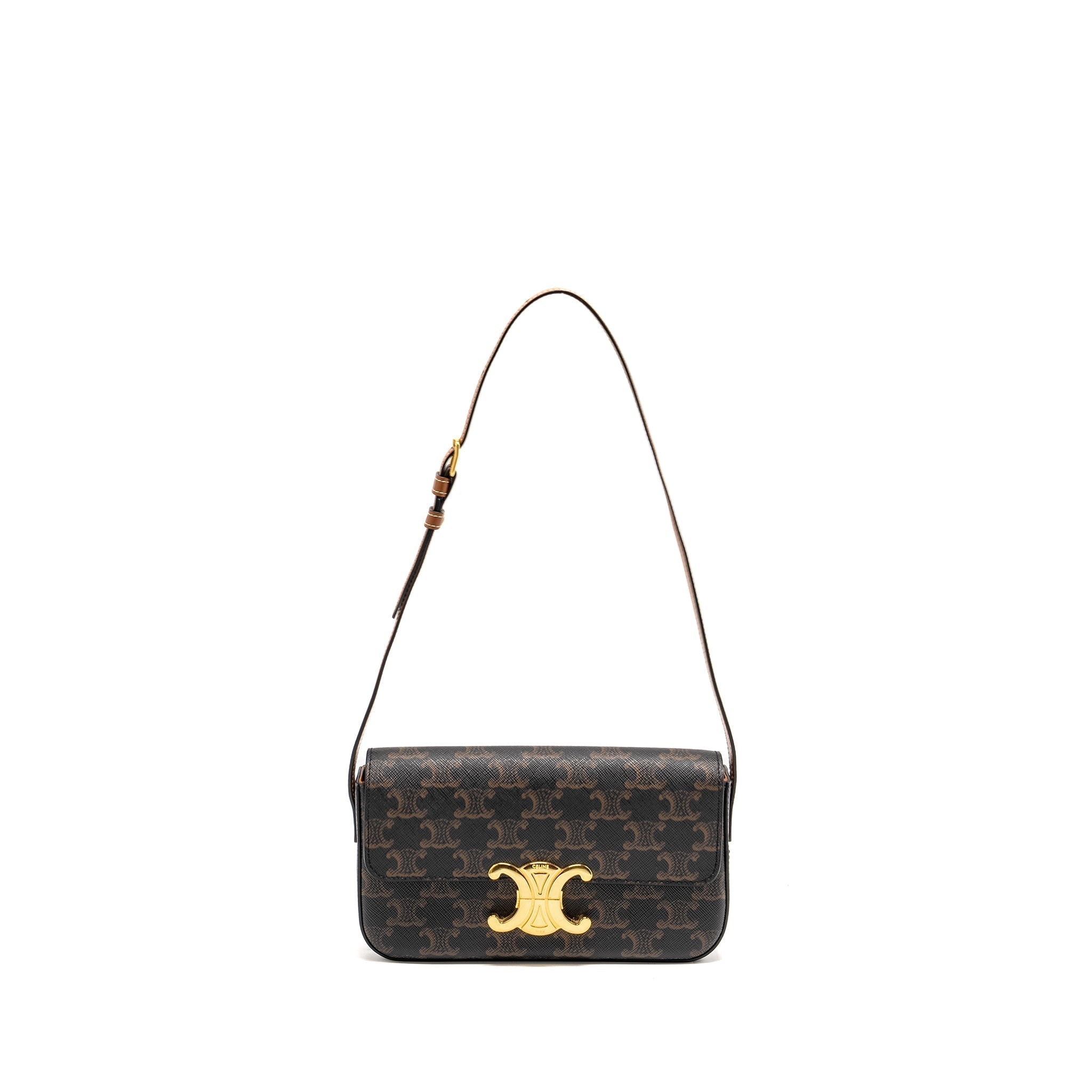 celine-triomphe-shoulder-bag-triomphe-canvas-calfskin-tan-ghw-1