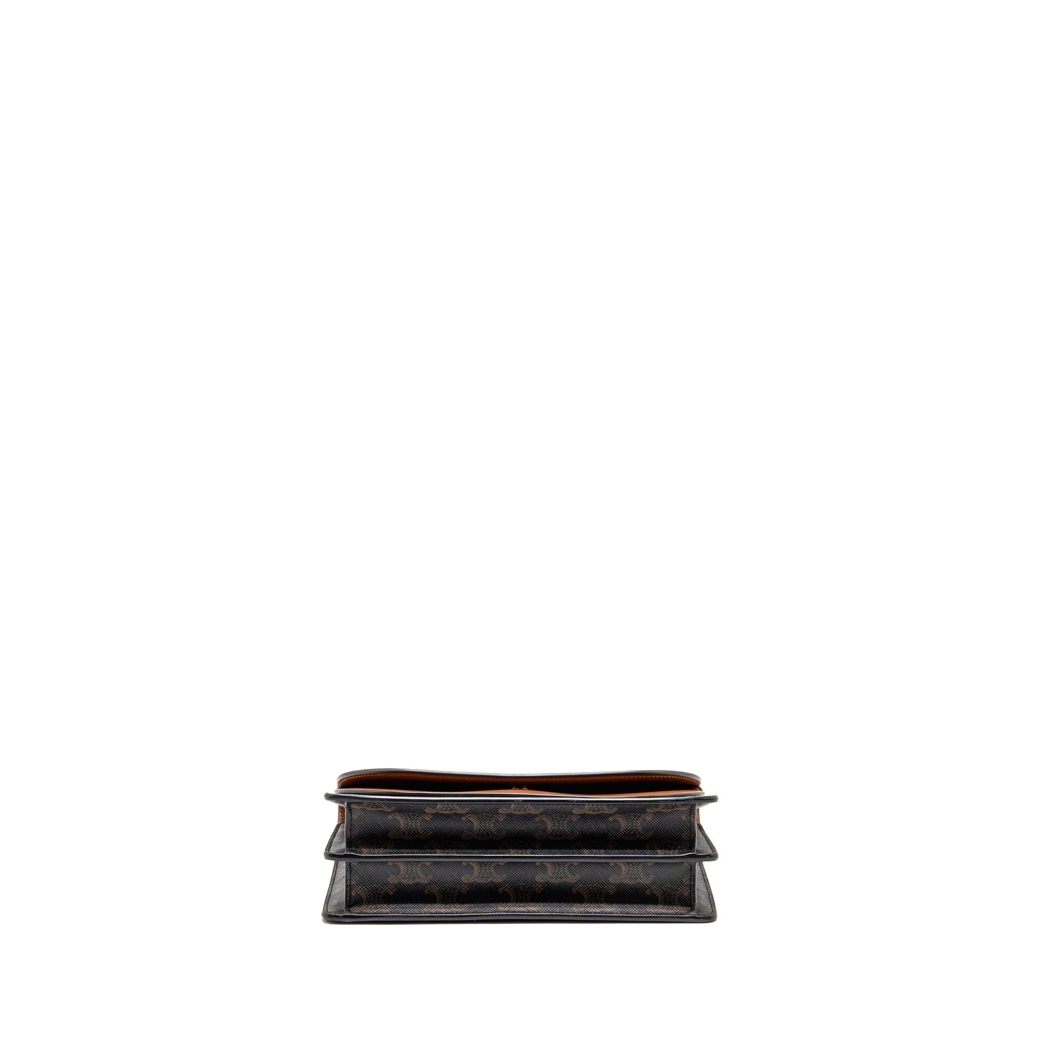 celine-wallet-on-strap-triomphe-canvas-smooth-lambskin-tan-ghw-7