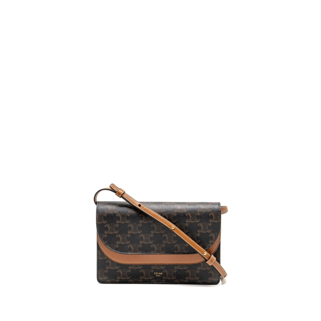 celine-wallet-on-strap-triomphe-canvas-smooth-lambskin-tan-ghw-7