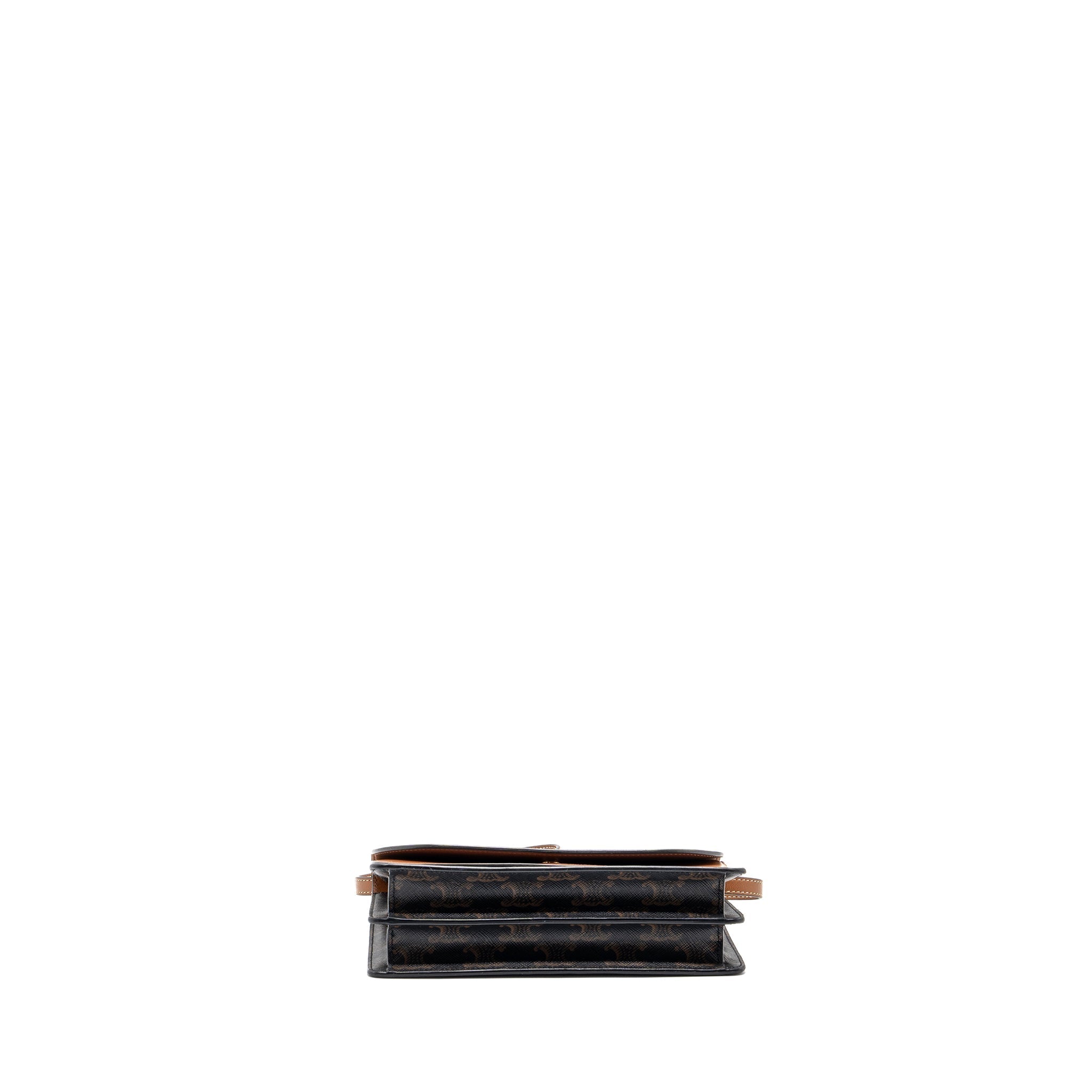 celine-wallet-on-strap-triomphe-canvas-smooth-lambskin-tan-ghw-2