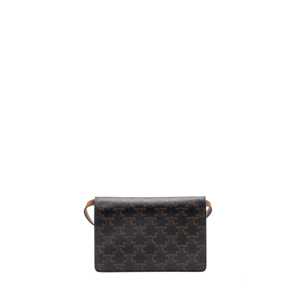 celine-wallet-on-strap-triomphe-canvas-smooth-lambskin-tan-ghw-2