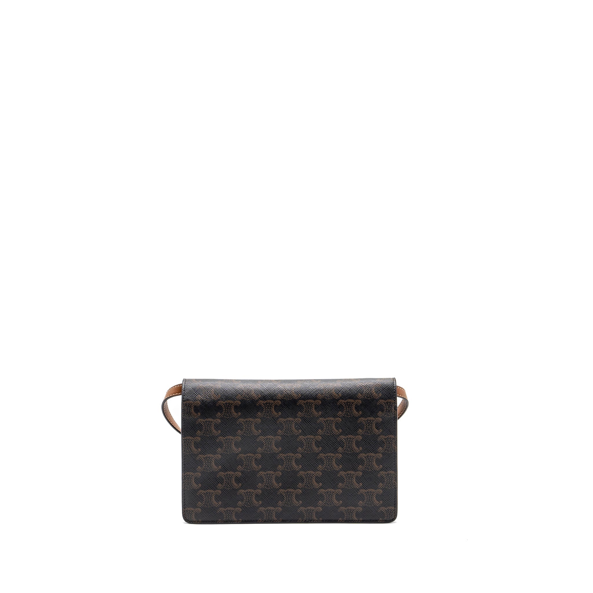 celine-wallet-on-strap-triomphe-canvas-smooth-lambskin-tan-ghw-2