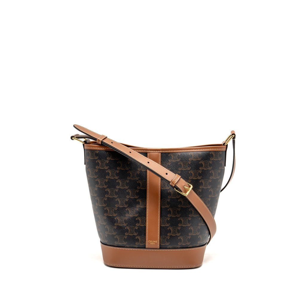 celine-small-bucket-bag-triomphe-canvas-calfskin-tan-ghw-1