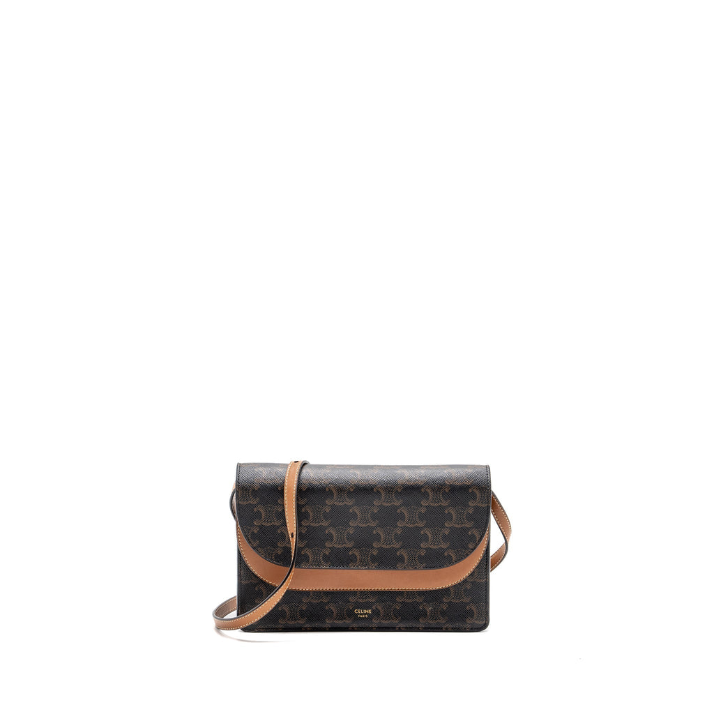 celine-wallet-on-strap-triomphe-canvas-smooth-lambskin-tan-ghw-2