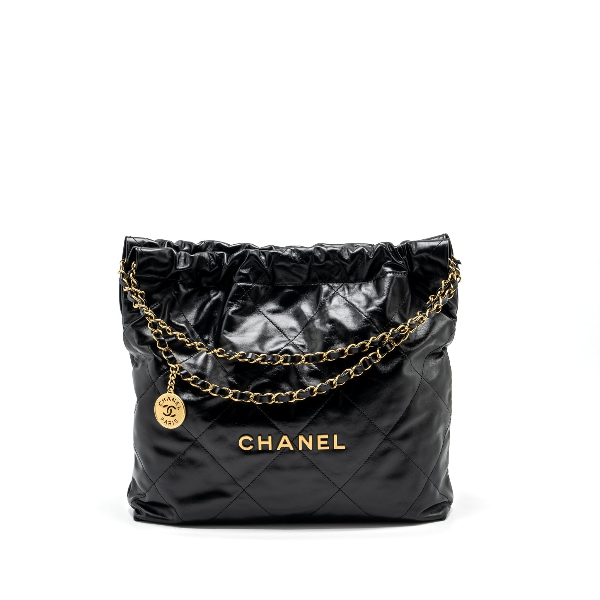 chanel-medium-22-bag-shiny-calfskin-black-ghw-copy